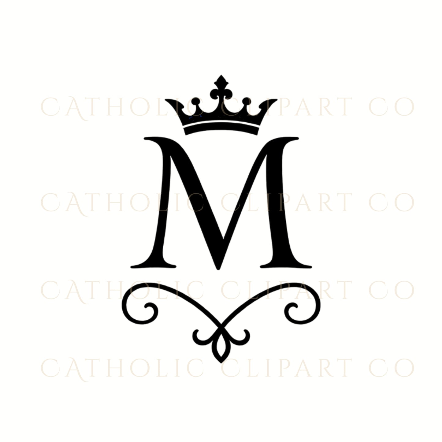 Black Marian Monogram Clipart PNG | Catholic Auspice of Mary M Logo, Crown & Cross Symbols | Commercial Use Religious Art