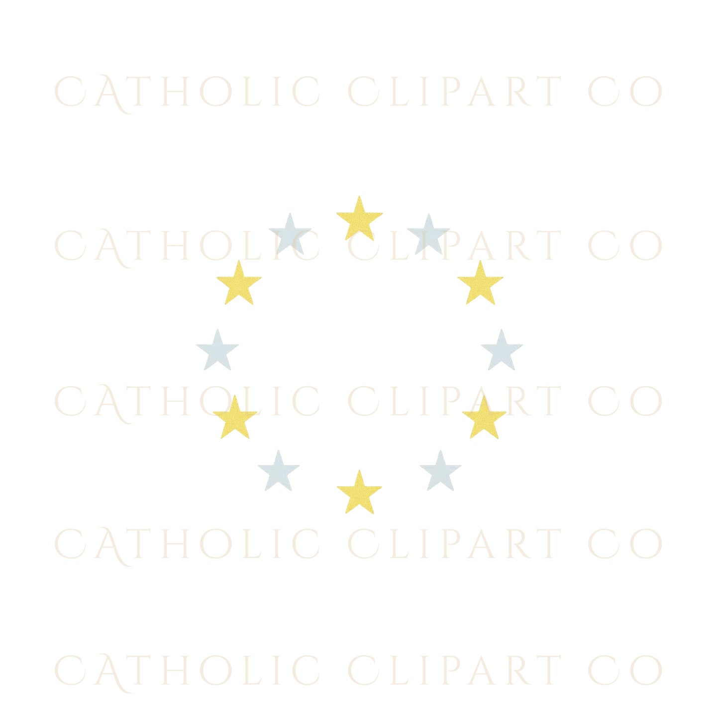Catholic Marian Clipart PNG Bundle, Blue & Gold Marian Symbols, Virgin Mary Monogram M, Immaculate Heart, 12 Star Halo Set