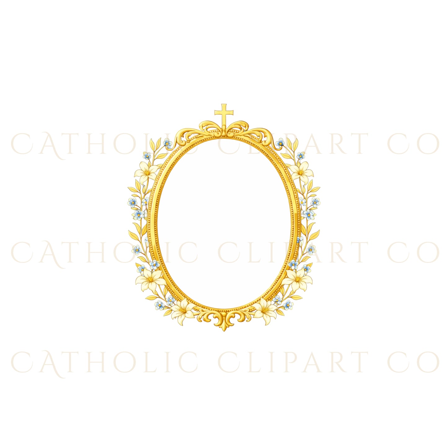 Marian Crest Clipart Set | Gold Marian M Monogram, Catholic Frame & Halo Symbols, Virgin Mary PNG