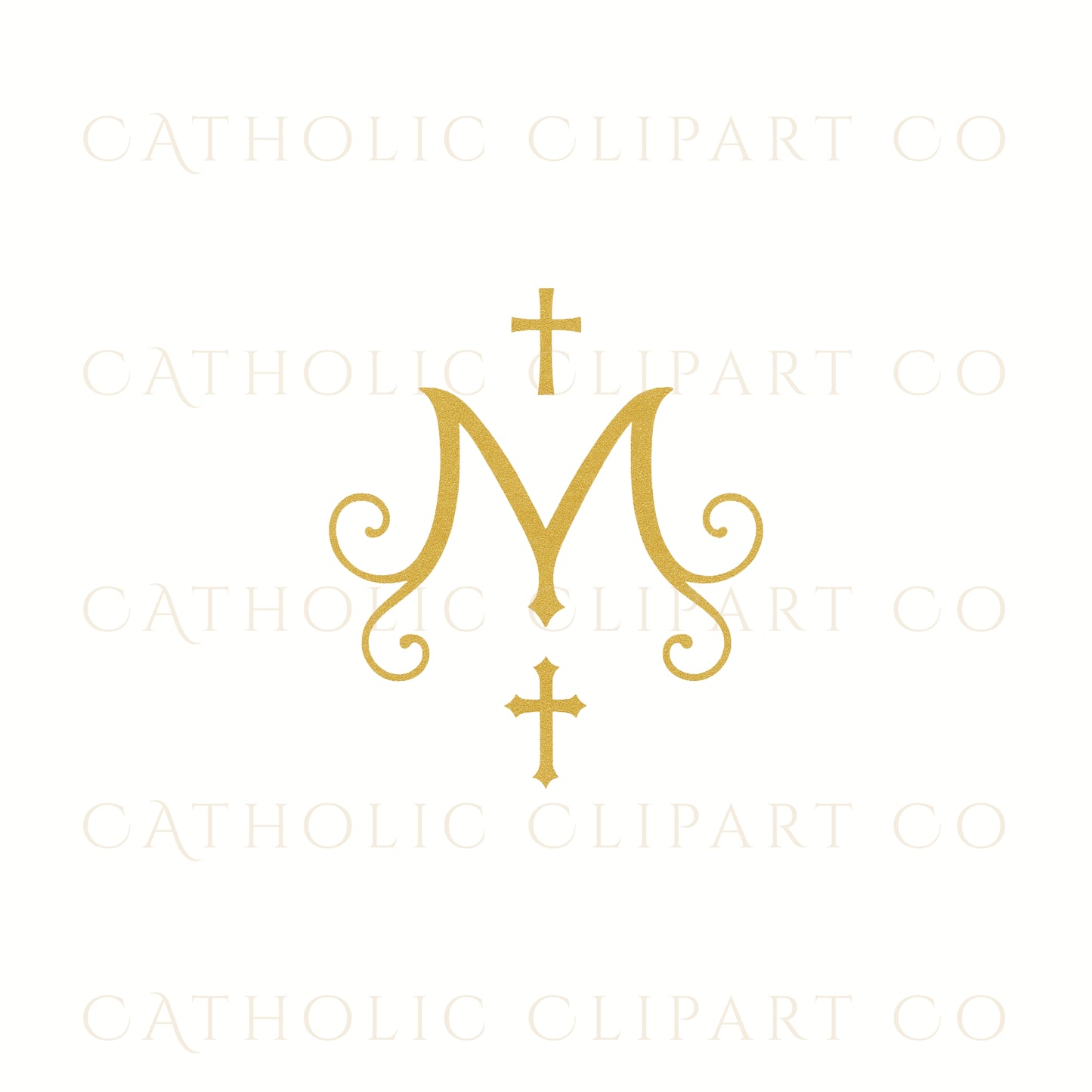 Auspice of Mary Clipart Pack, Gold Marian Monogram PNG, Catholic Symbol Clipart, Ave Maria Logo, Vintage Holy Card Elements, Christian Art