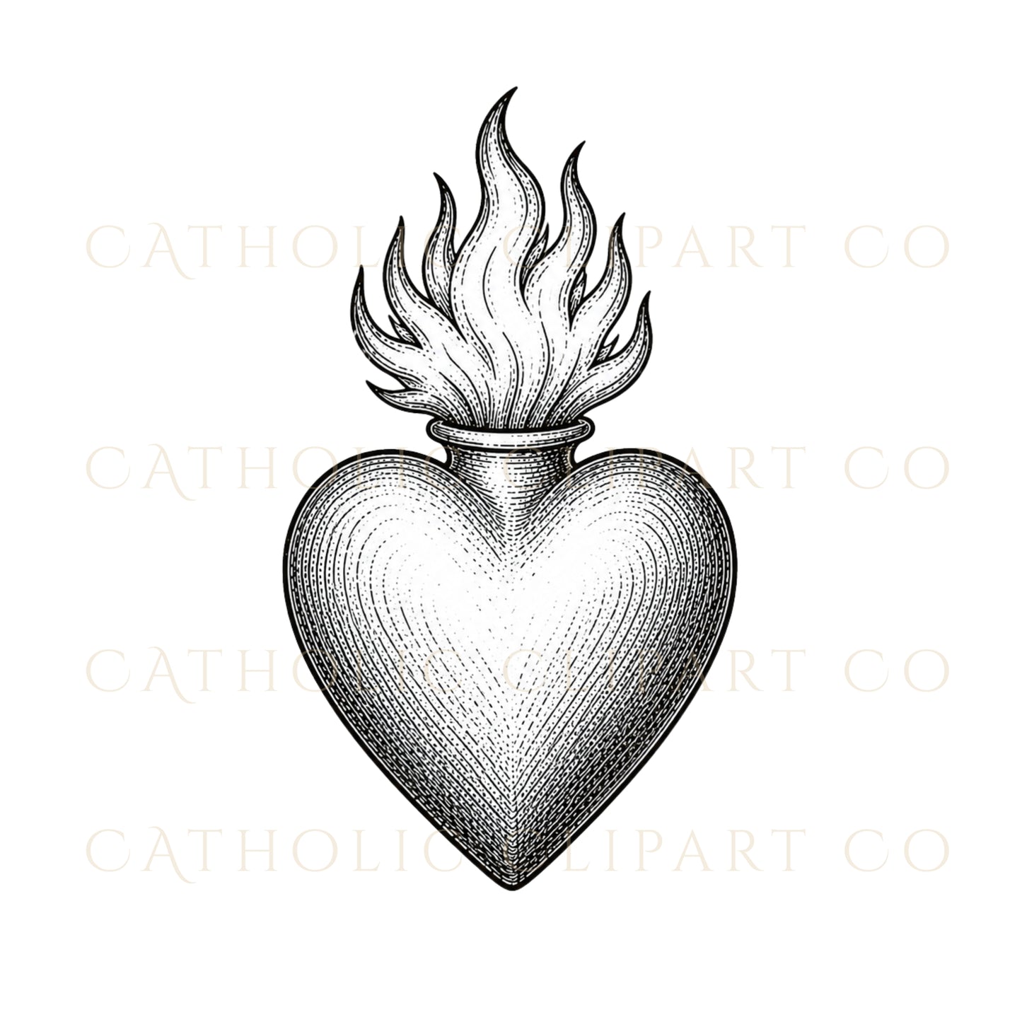 Sacred Heart Clipart PNG Bundle, Vintage Catholic Engravings, Religious Graphics, Commercial Use
