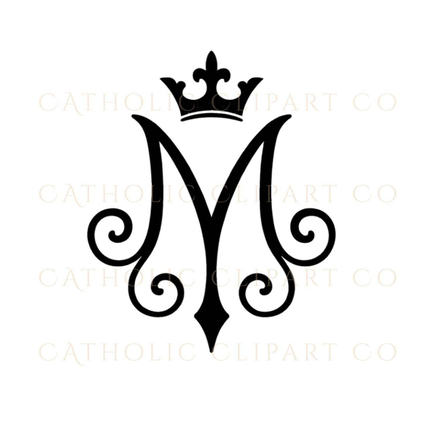 Black Marian Monogram Clipart PNG | Catholic Auspice of Mary M Logo, Crown & Cross Symbols | Commercial Use Religious Art