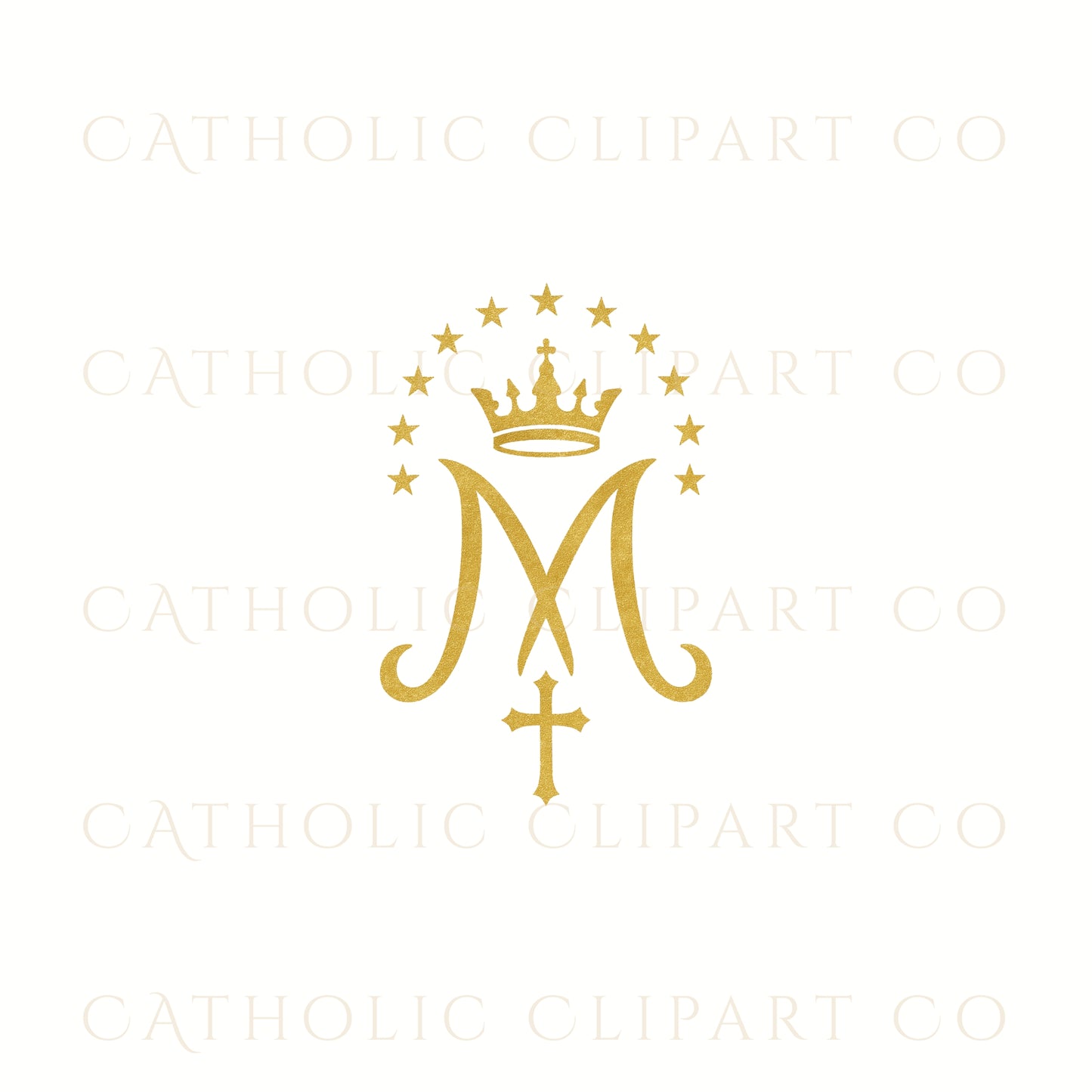 Auspice of Mary Clipart Pack, Gold Marian Monogram PNG, Catholic Symbol Clipart, Ave Maria Logo, Vintage Holy Card Elements, Christian Art
