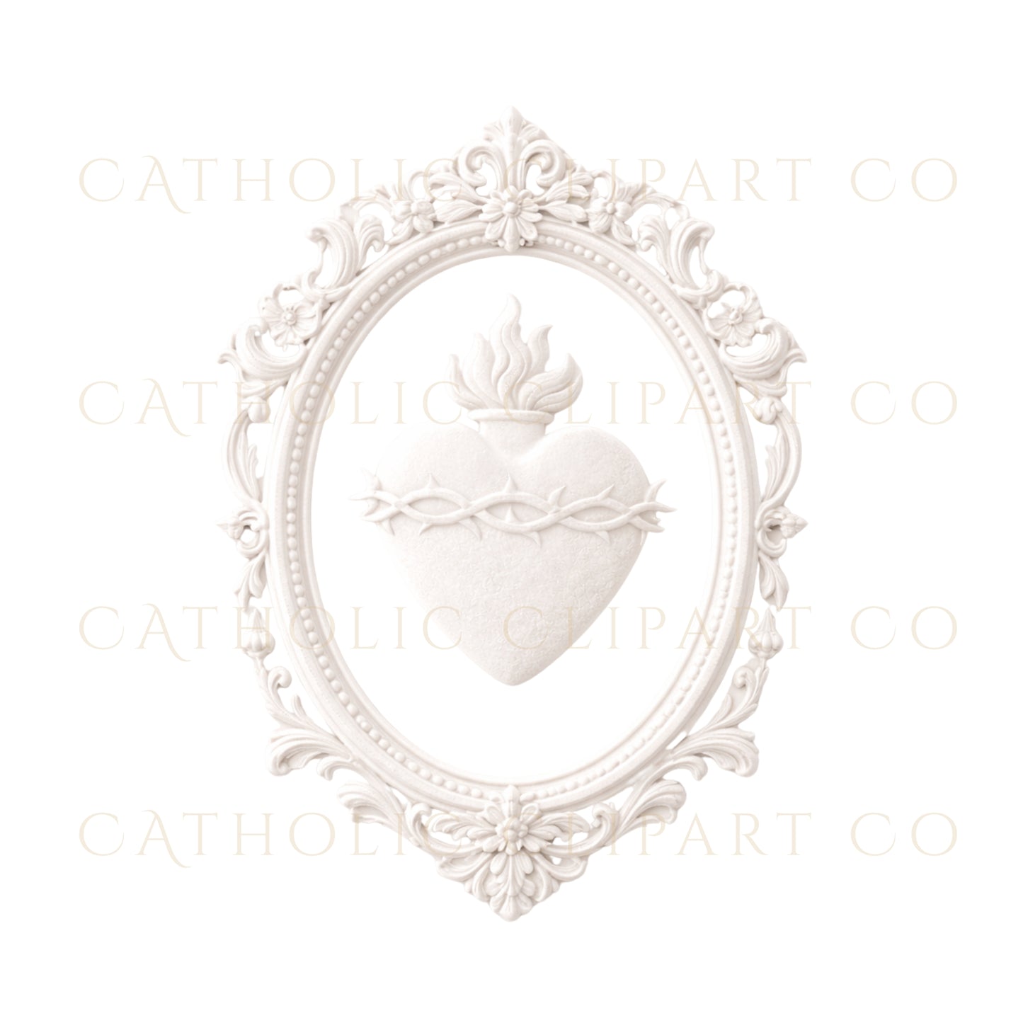 Sacred Heart Embossed Clipart PNG | Catholic Wedding Emblem Set | IHS Marian M Cross Crest Commercial Use