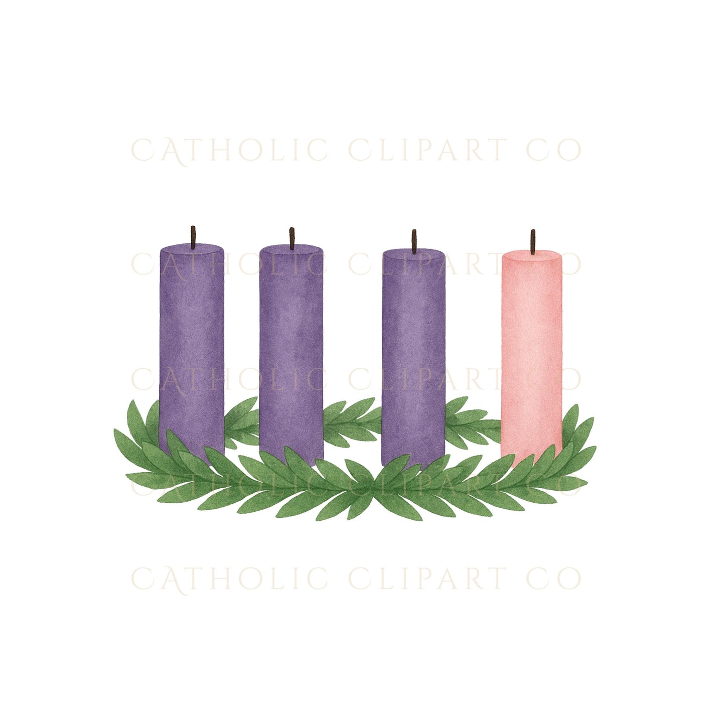 Simple Advent wreath greenery illustration — Ilustración sencilla de corona de Adviento con follaje