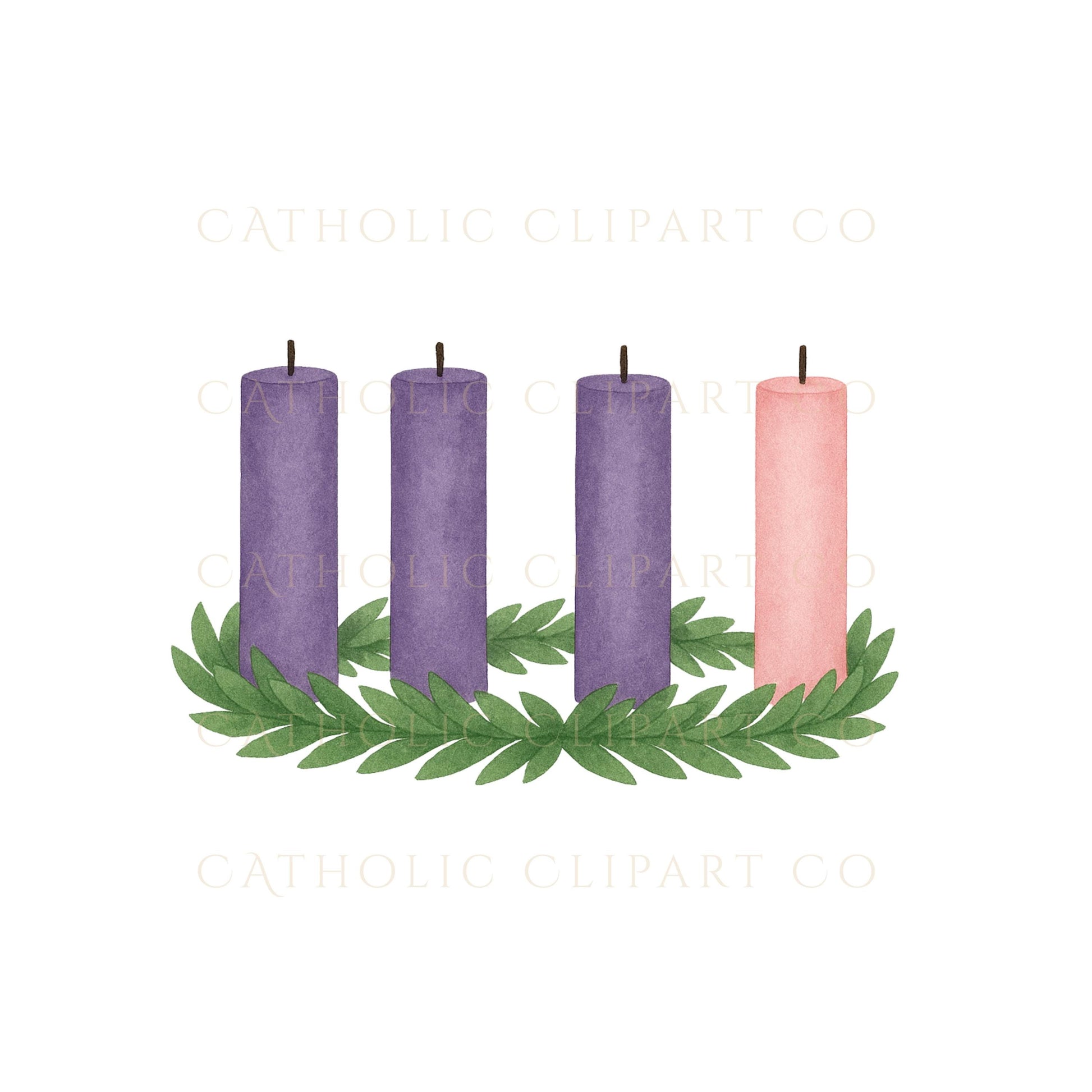Simple Advent wreath greenery illustration — Ilustración sencilla de corona de Adviento con follaje