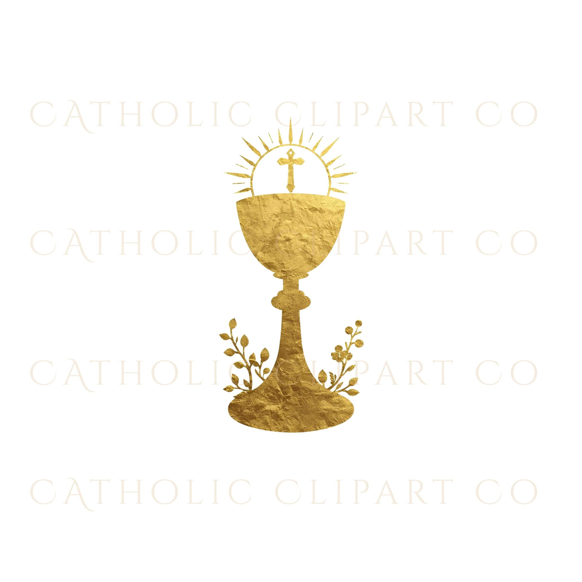 Faith-inspired Eucharistic clipart showing radiant gold monstrances and ornate chalices, ideal for Catholic crafts and church bulletins.