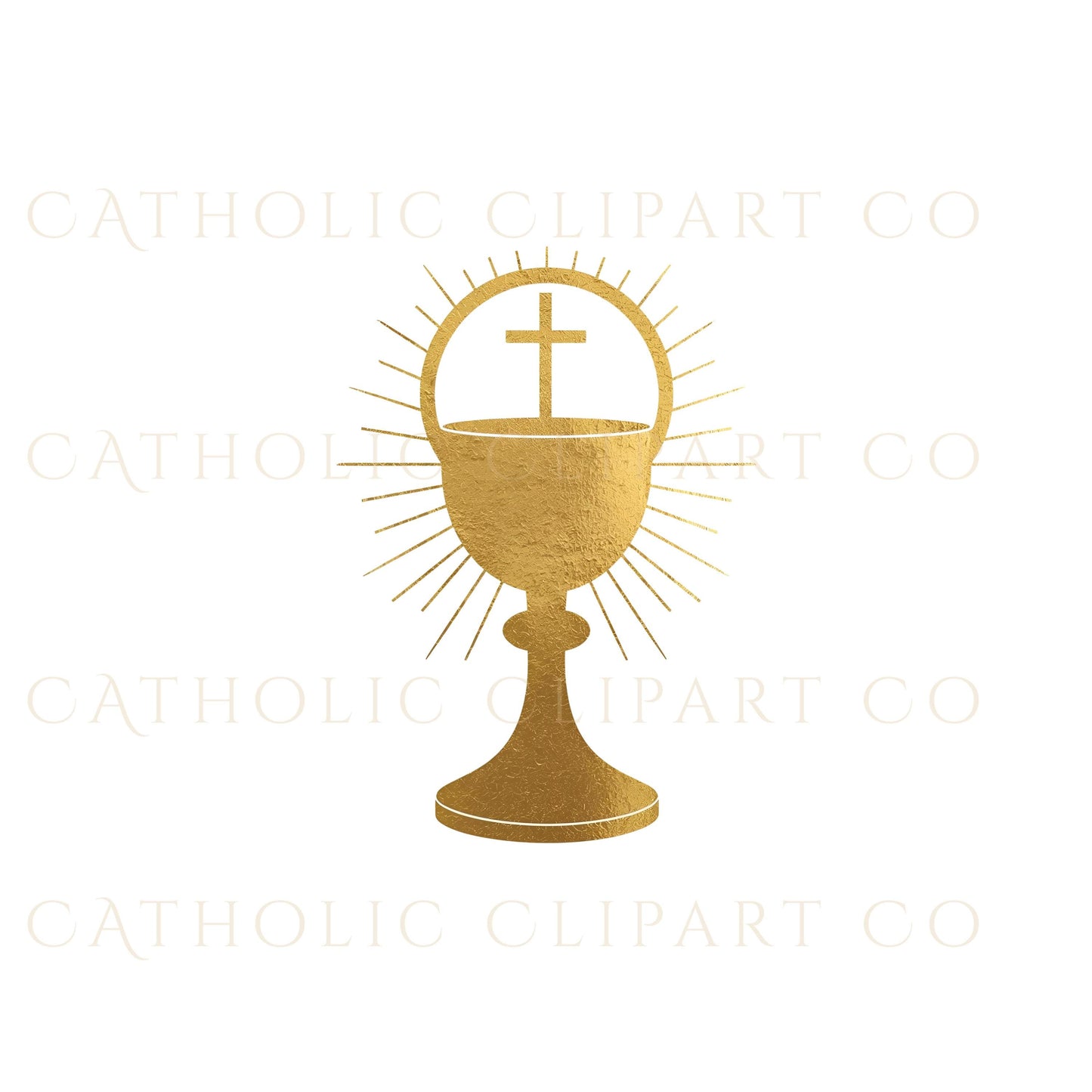 Watercolor gold chalice and monstrance clipart for Catholic digital art, communion invitations, and printable church decor.