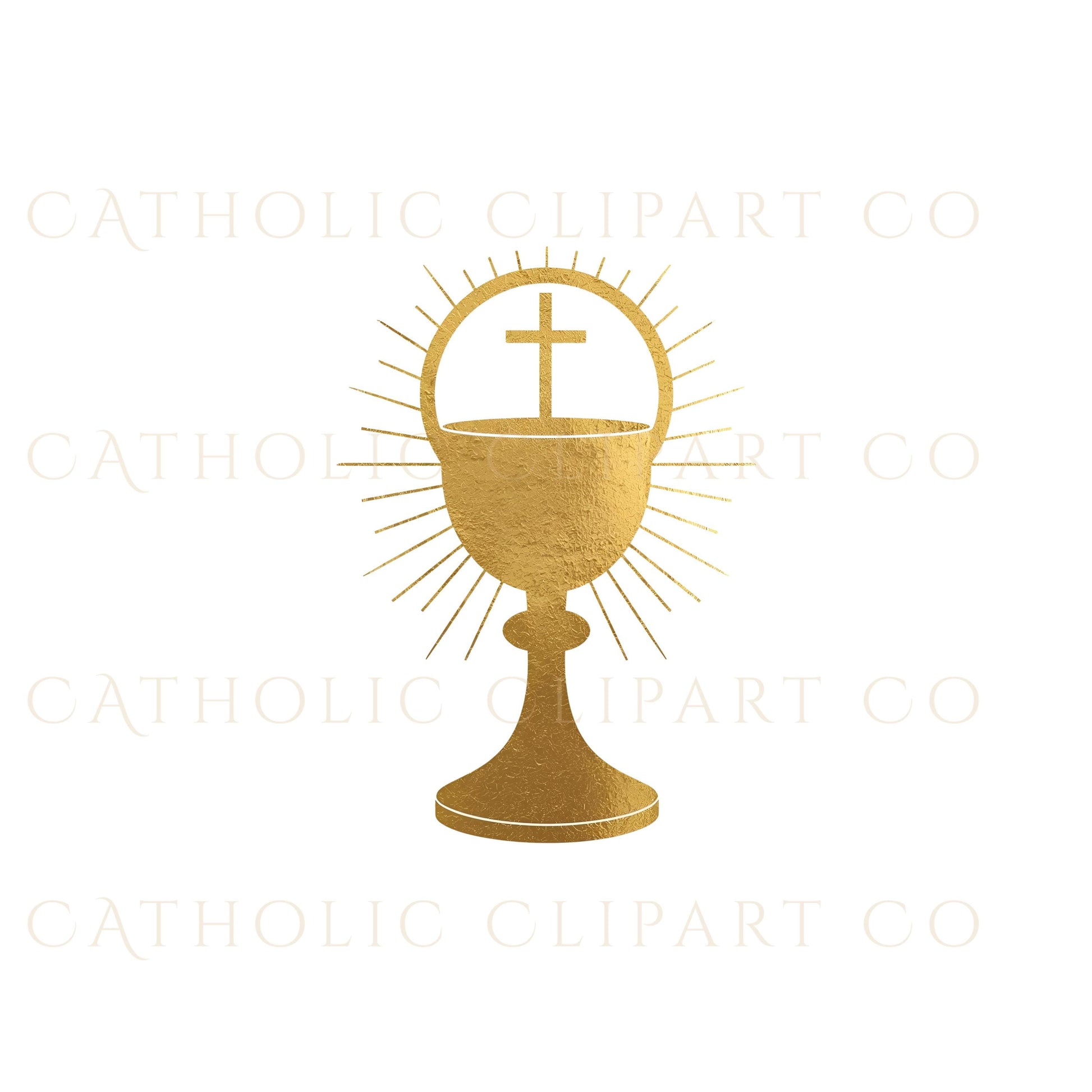 Watercolor gold chalice and monstrance clipart for Catholic digital art, communion invitations, and printable church decor.