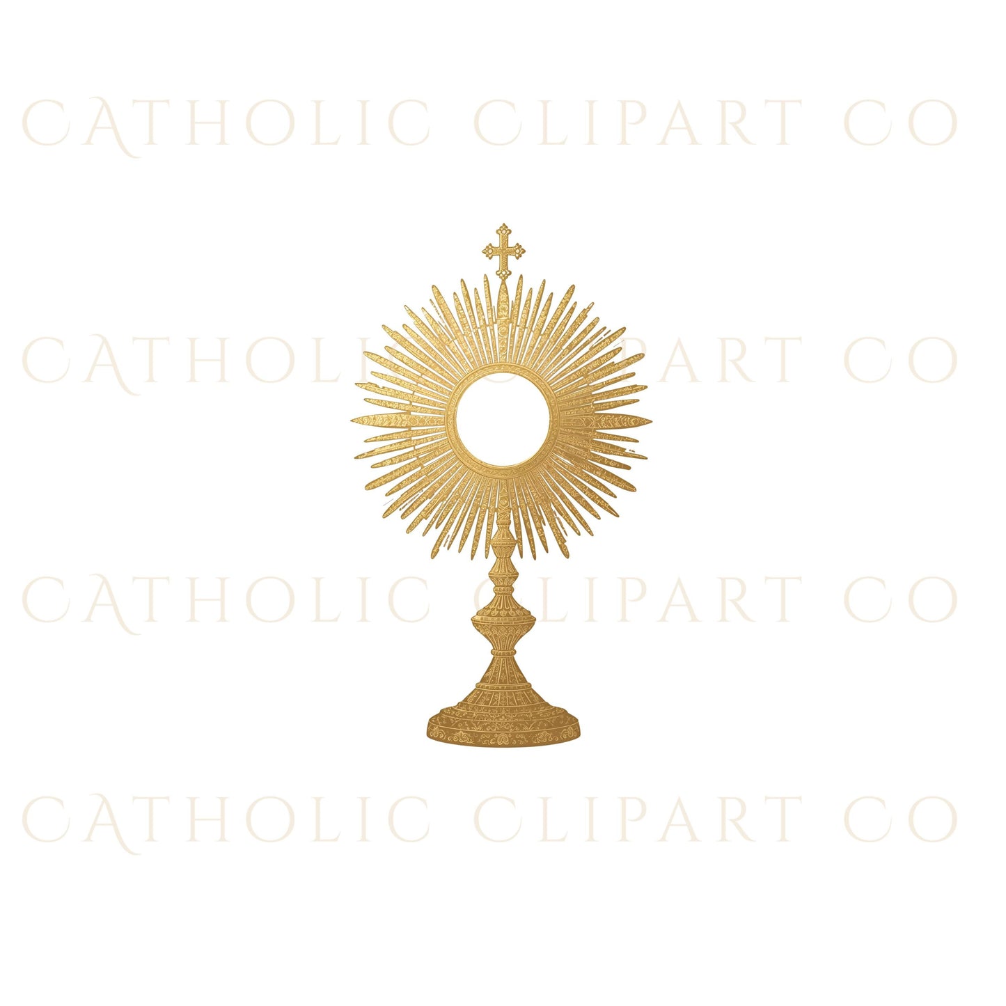Eucharist and monstrance clipart bundle with ornate gold designs inspired by Catholic sacred vessels and Holy Communion themes.
