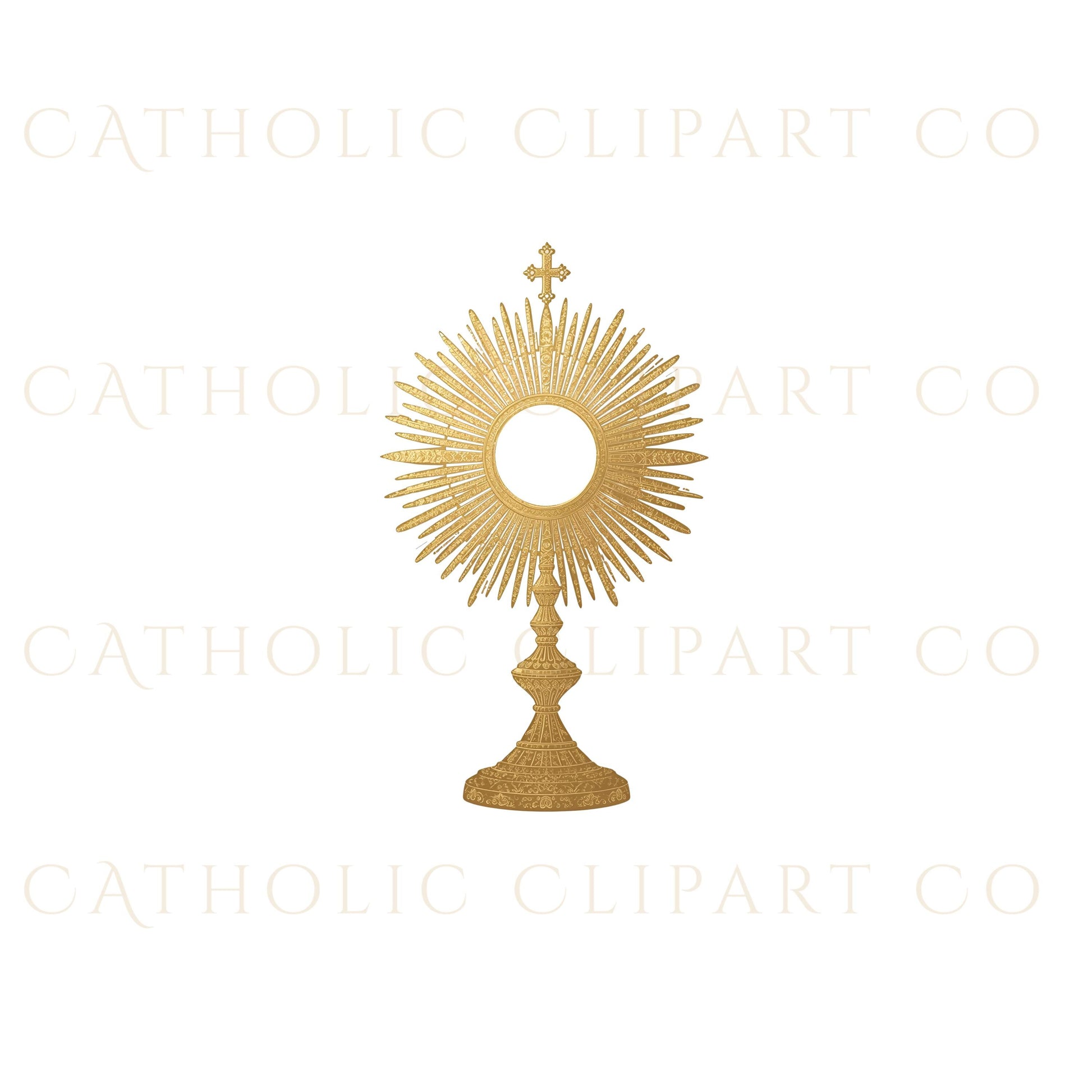 Eucharist and monstrance clipart bundle with ornate gold designs inspired by Catholic sacred vessels and Holy Communion themes.