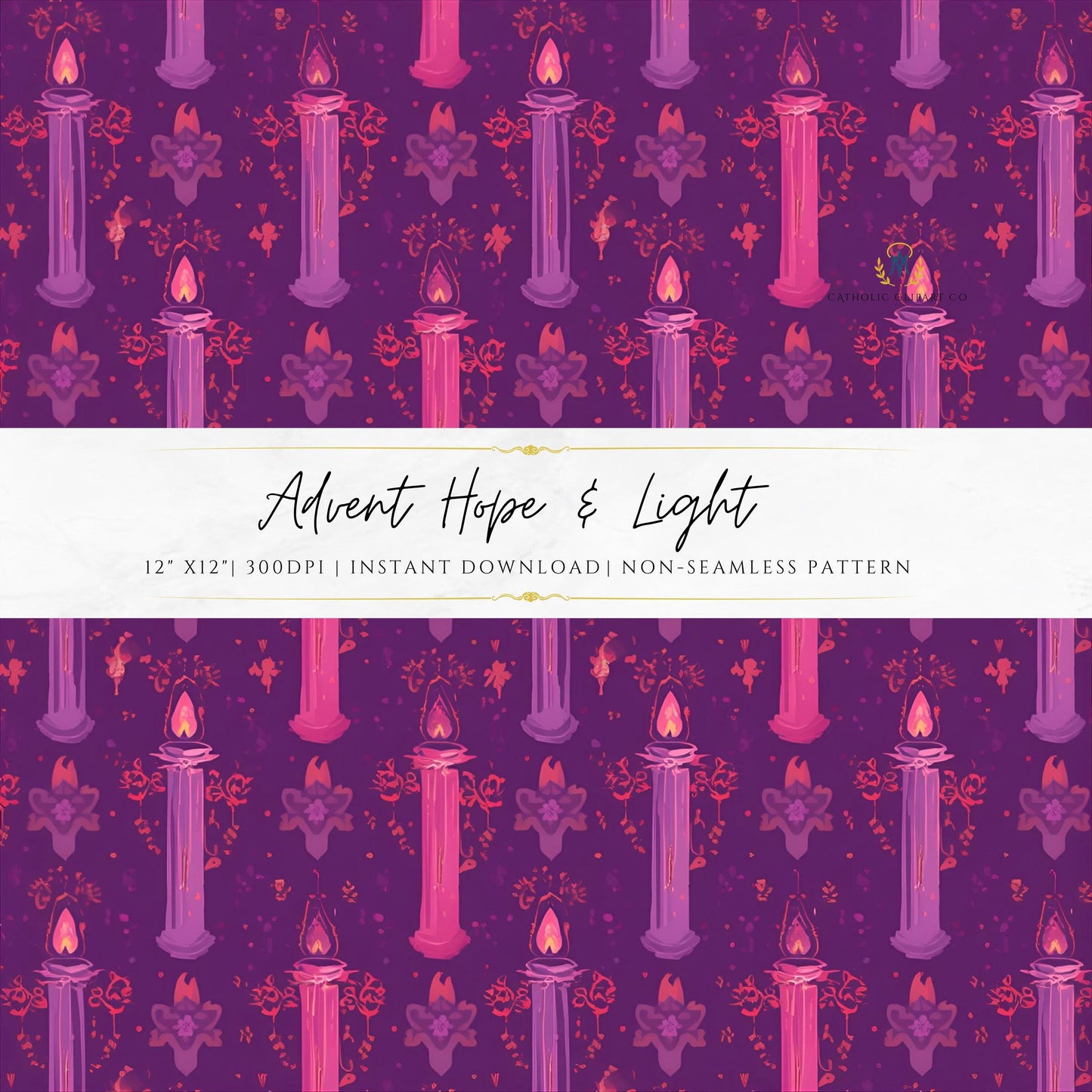 Purple and pink Advent candle digital paper for Catholic scrapbooking and journals
