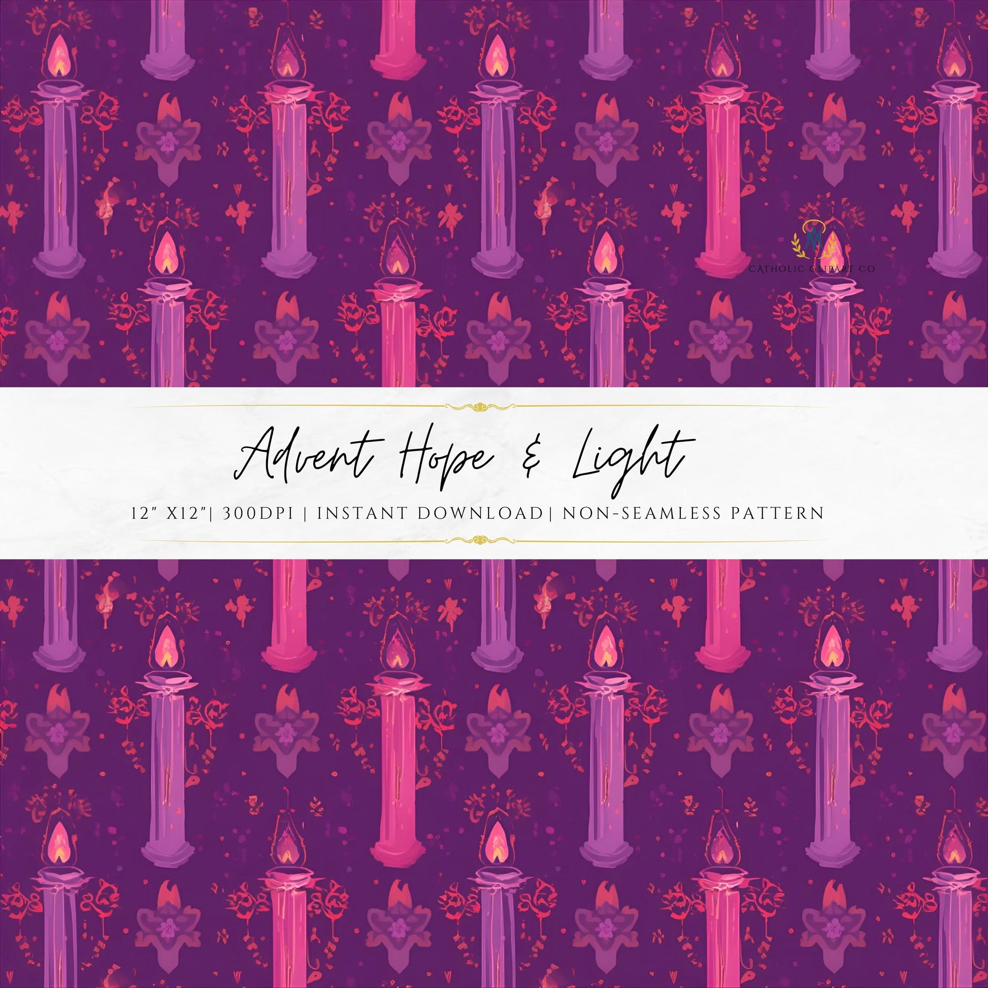 Purple and pink Advent candle digital paper for Catholic scrapbooking and journals