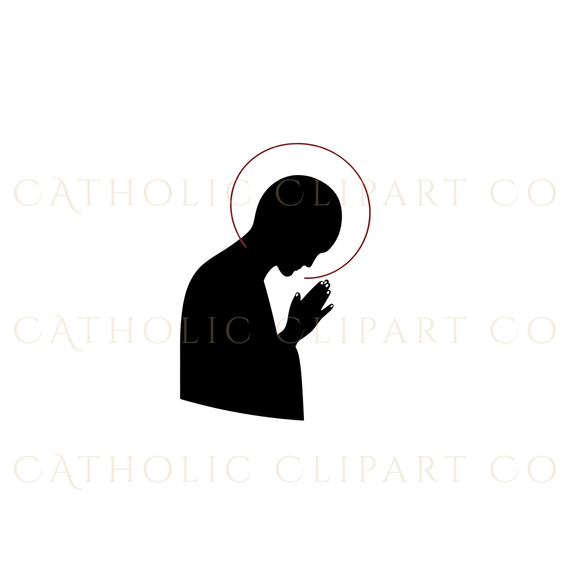 Minimalist Catholic clip art of holy figures, arte religioso moderno