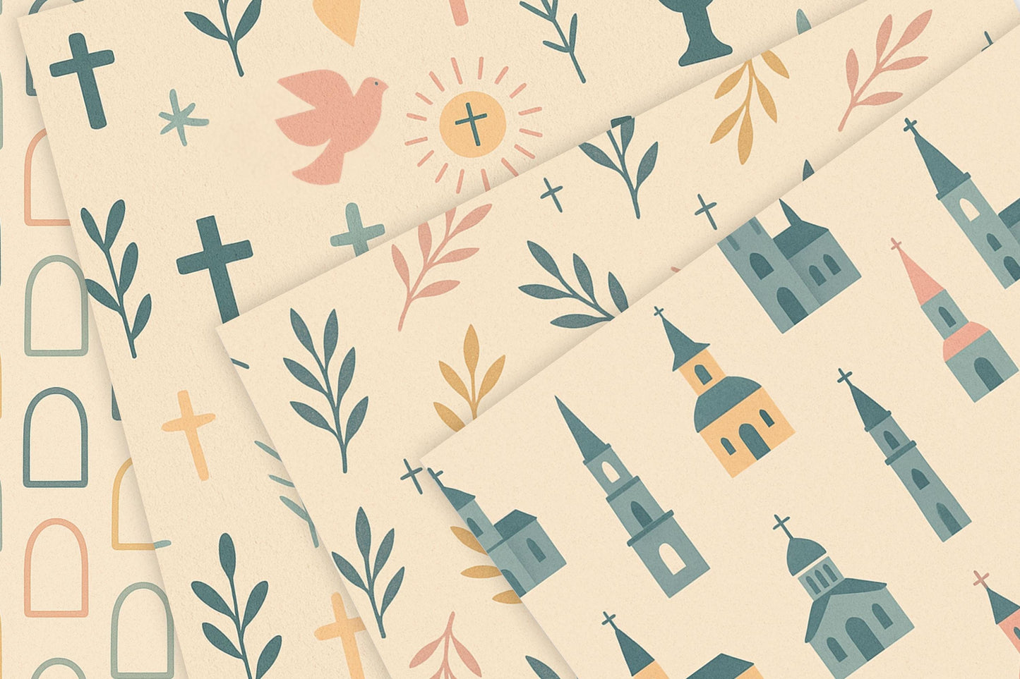 The Sacred Village Collection Catholic digital paper bundle, 4 non-seamless sheets for religious crafts
Colección Aldea Sagrada de papeles digitales católicos, 4 hojas no repetitivas para proyectos religiosos