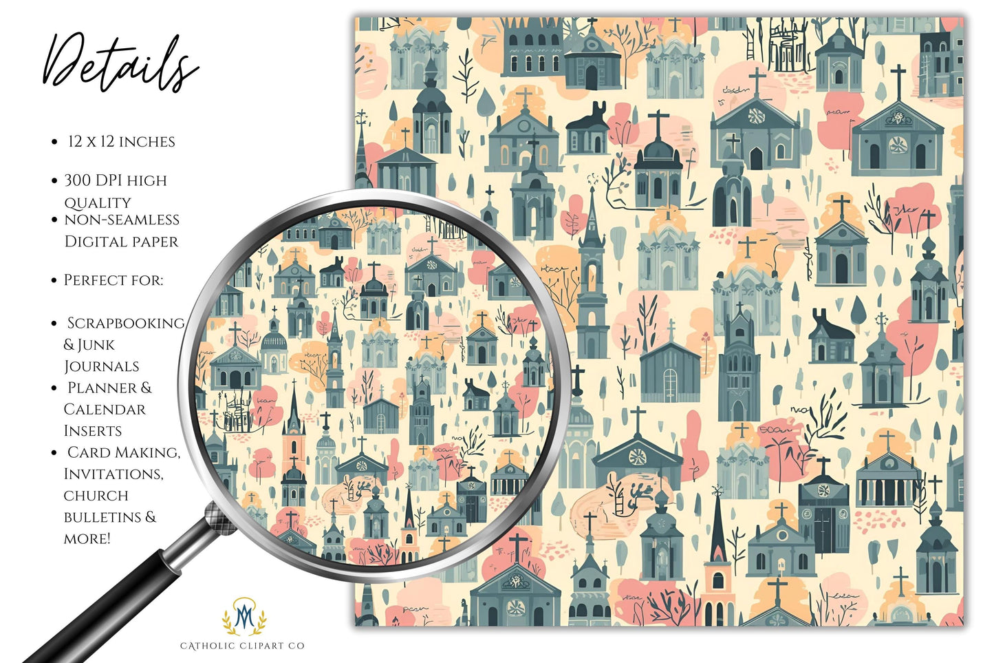 Christian church architecture pattern for scrapbook crafts – Patrón de arquitectura cristiana para manualidades