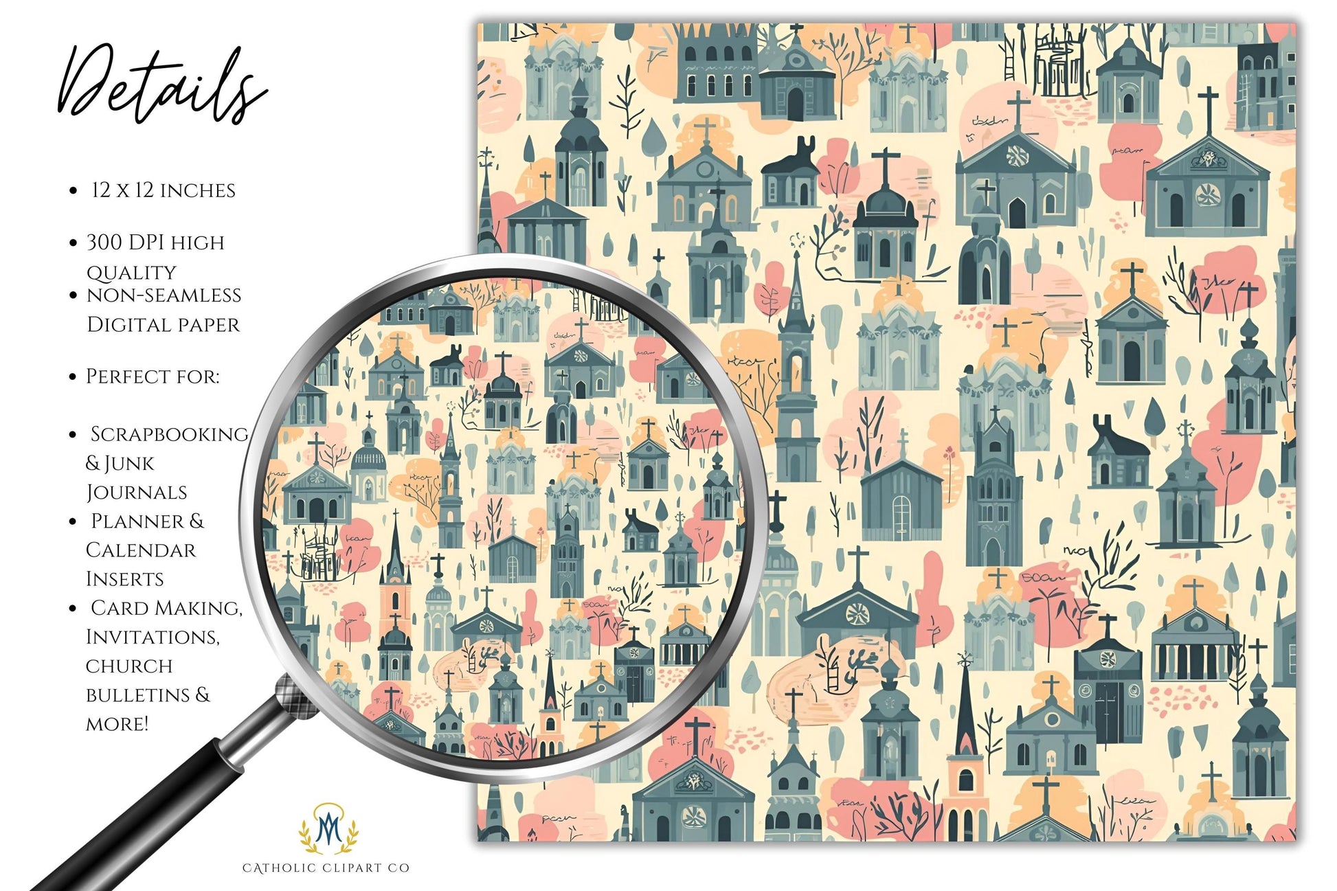 Christian church architecture pattern for scrapbook crafts – Patrón de arquitectura cristiana para manualidades