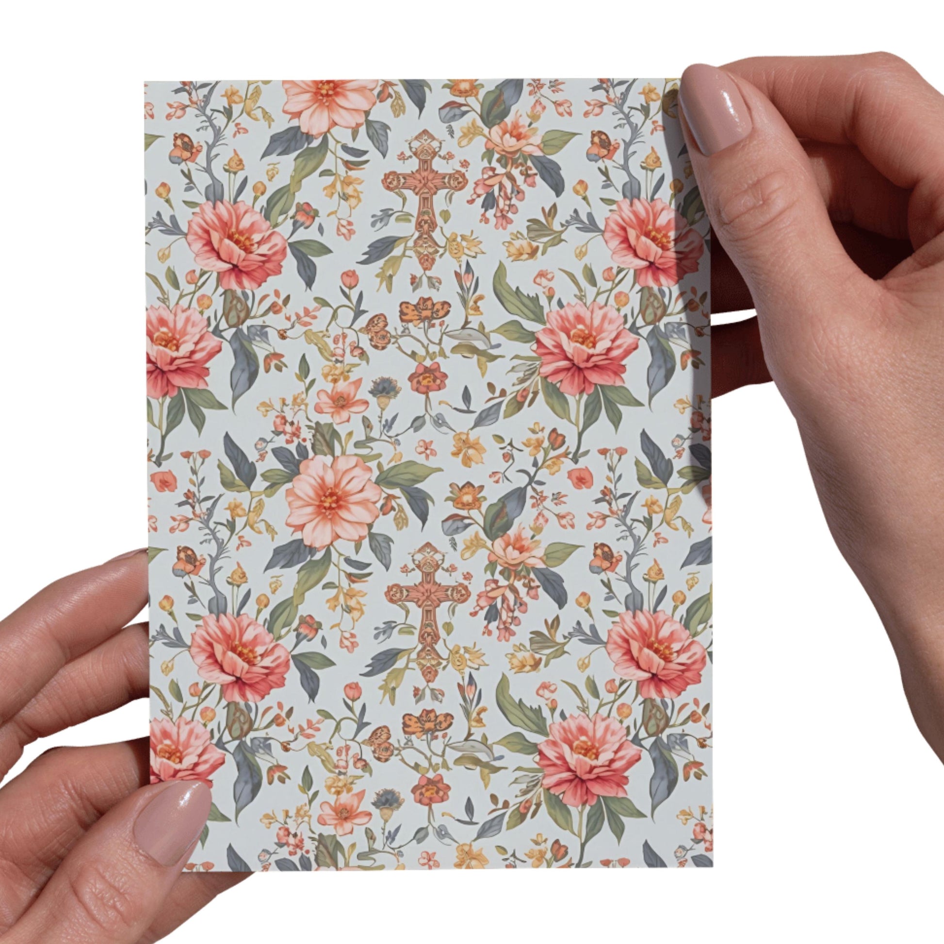 Floral cross digital background for prayer journals, fondo digital de cruz floral para diarios de oración y arte católico