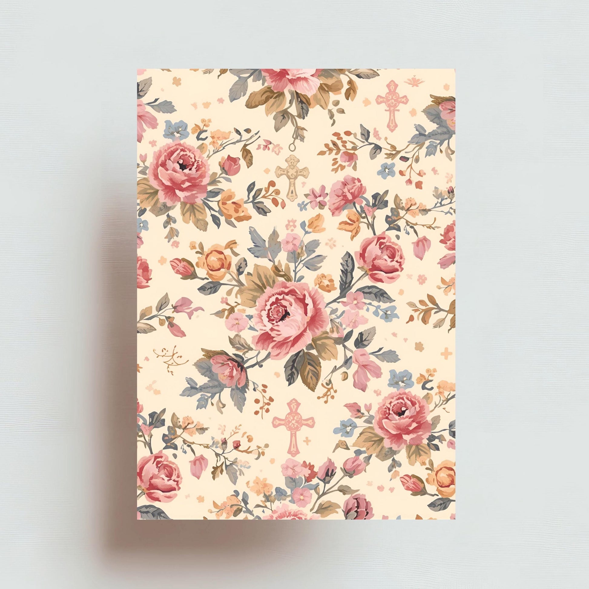 Elegant Christian floral background with vintage cross, fondo cristiano elegante floral con cruz estilo antiguo para manualidades