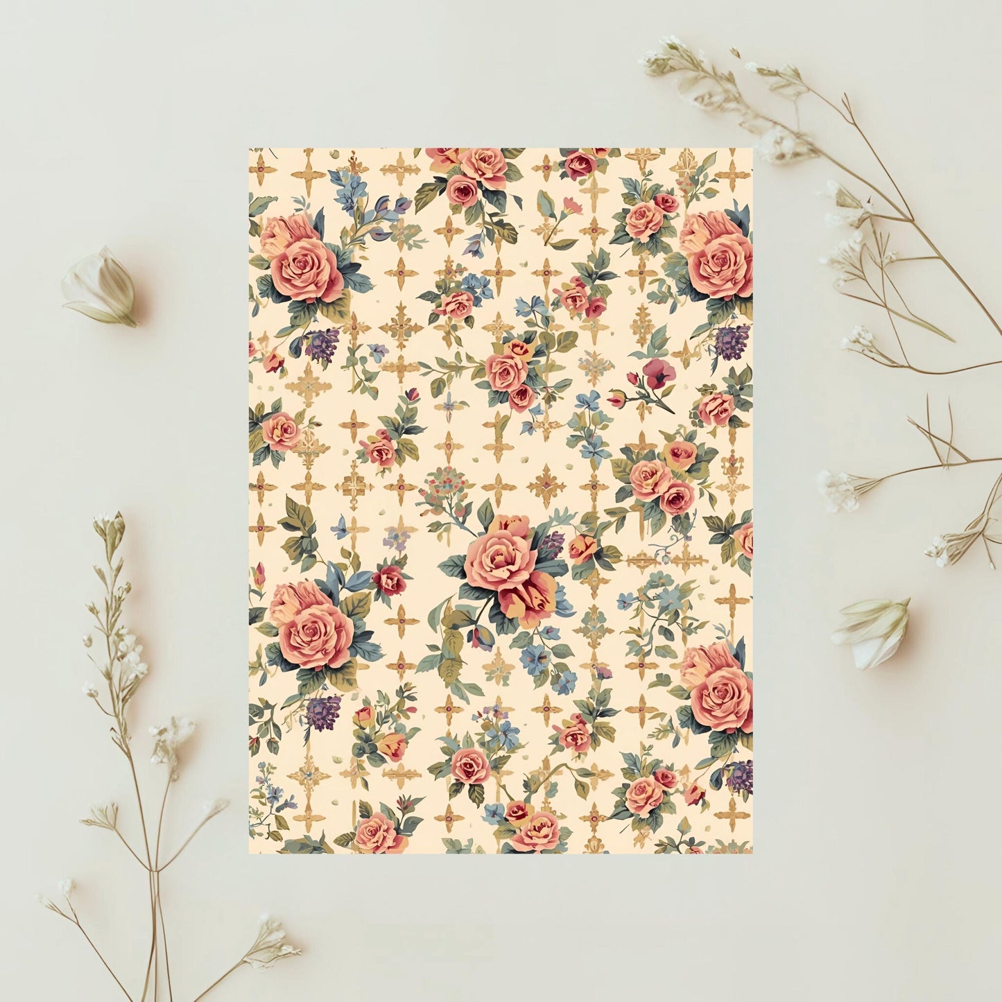 Faith-inspired floral digital paper 12x12, papel digital de fe floral 12x12 para imprimir y decorar journals cristianos