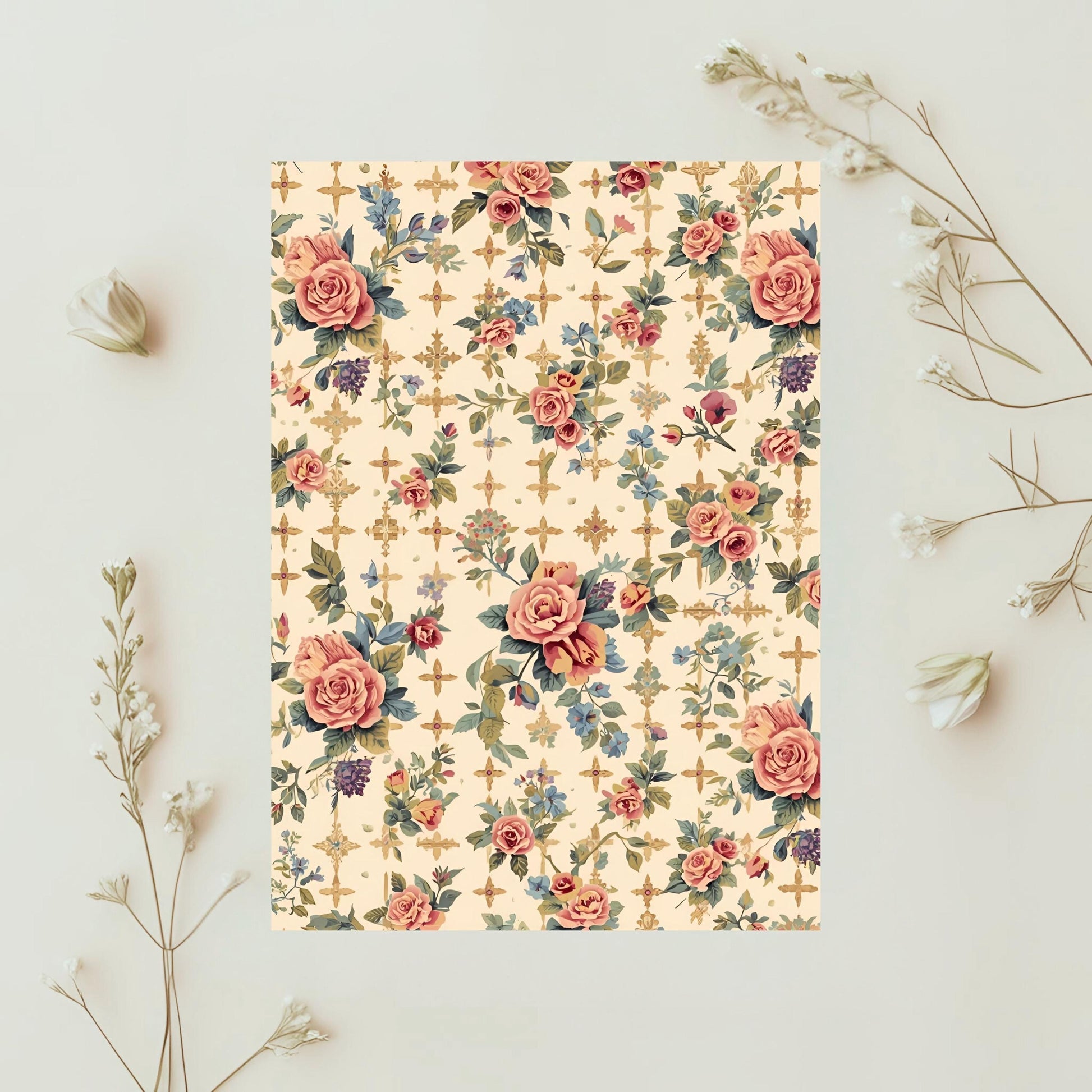 Faith-inspired floral digital paper 12x12, papel digital de fe floral 12x12 para imprimir y decorar journals cristianos