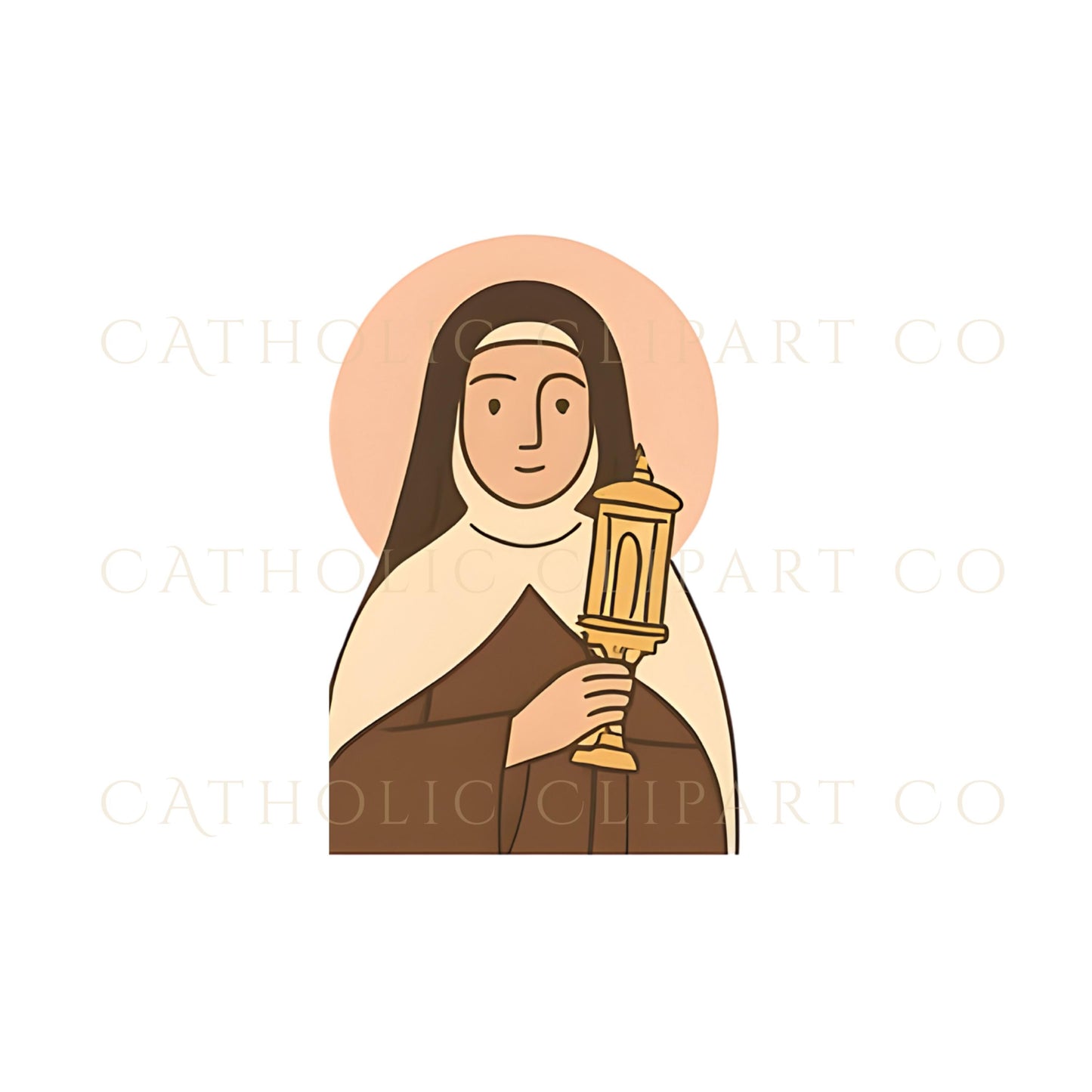 St. Anthony illustration holding lilies and a book | San Antonio con lirios y un libro