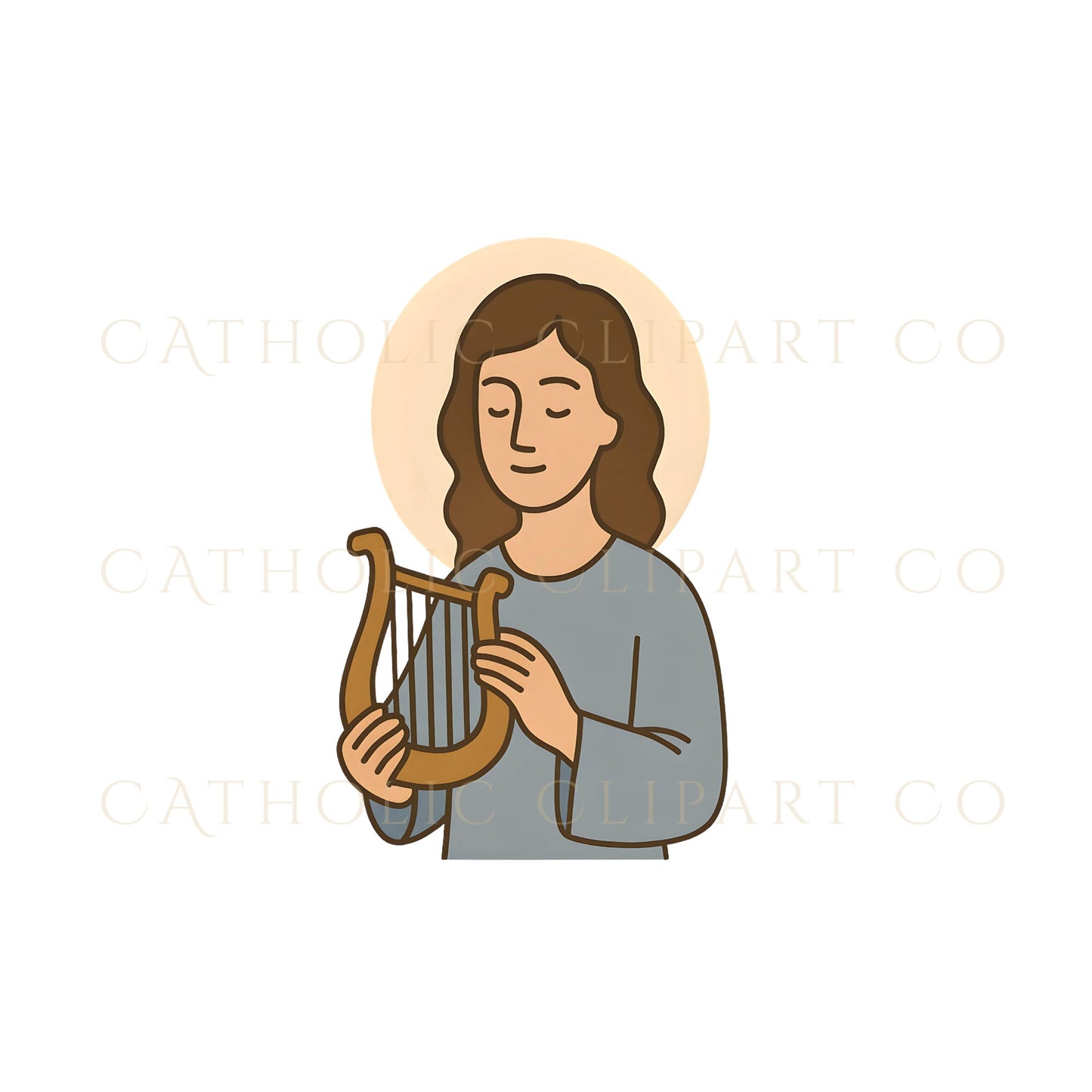 Modern Catholic saint character set in pastel colors | Conjunto de santos católicos modernos en colores suaves