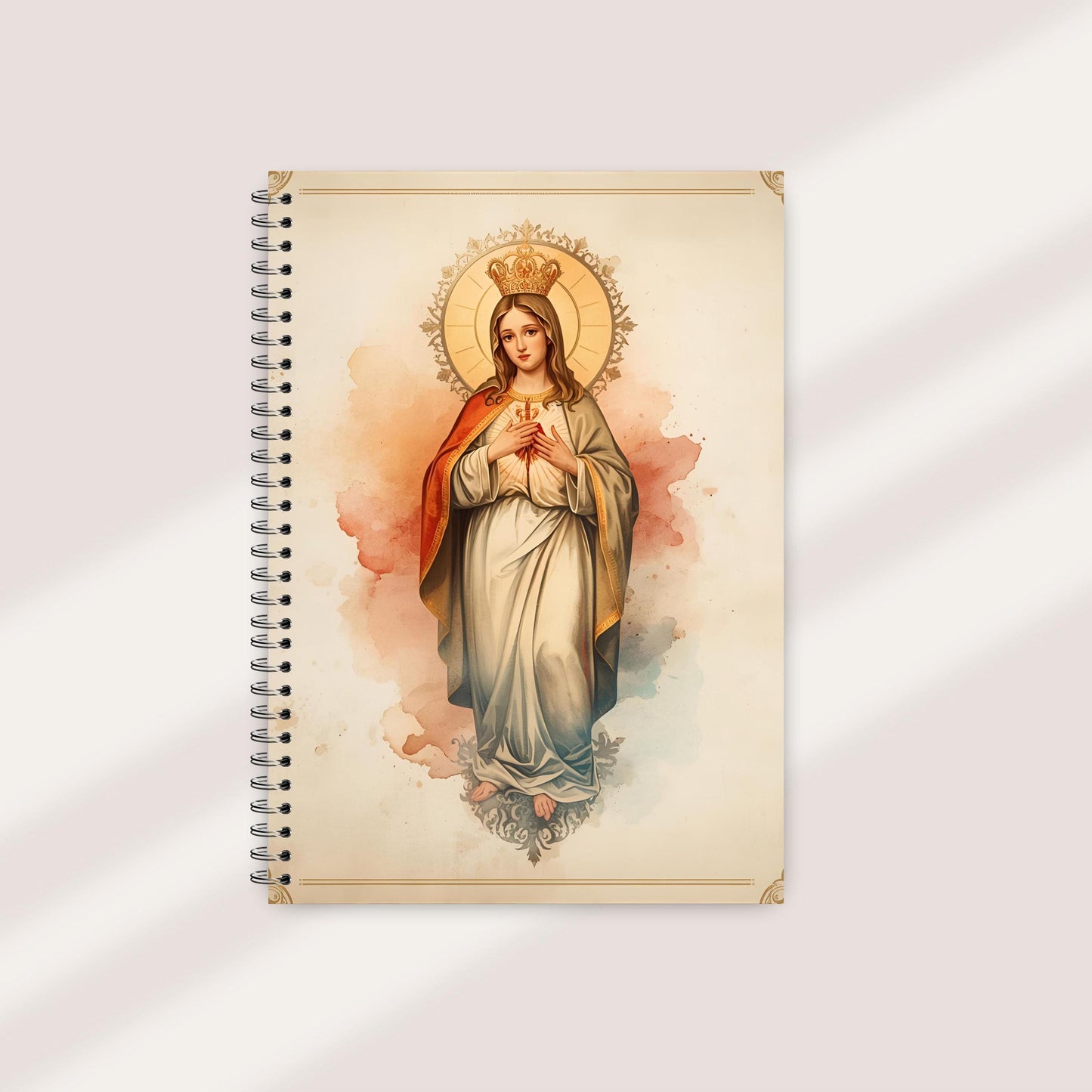 12x12 Catholic digital paper featuring Jesus with radiant heart and watercolor splashes / Papel digital 12x12 con Jesús y su Corazón radiante en estilo acuarela