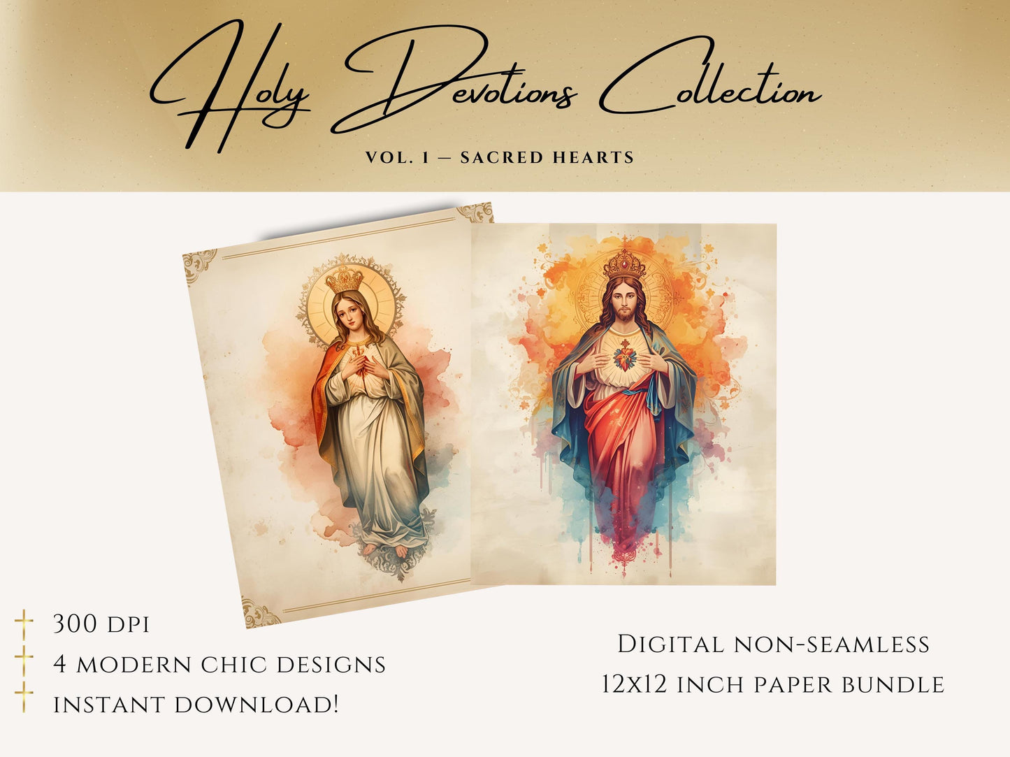 Immaculate Heart of Mary watercolor background for Catholic crafts / Fondo del Inmaculado Corazón de María en acuarela para manualidades católicas