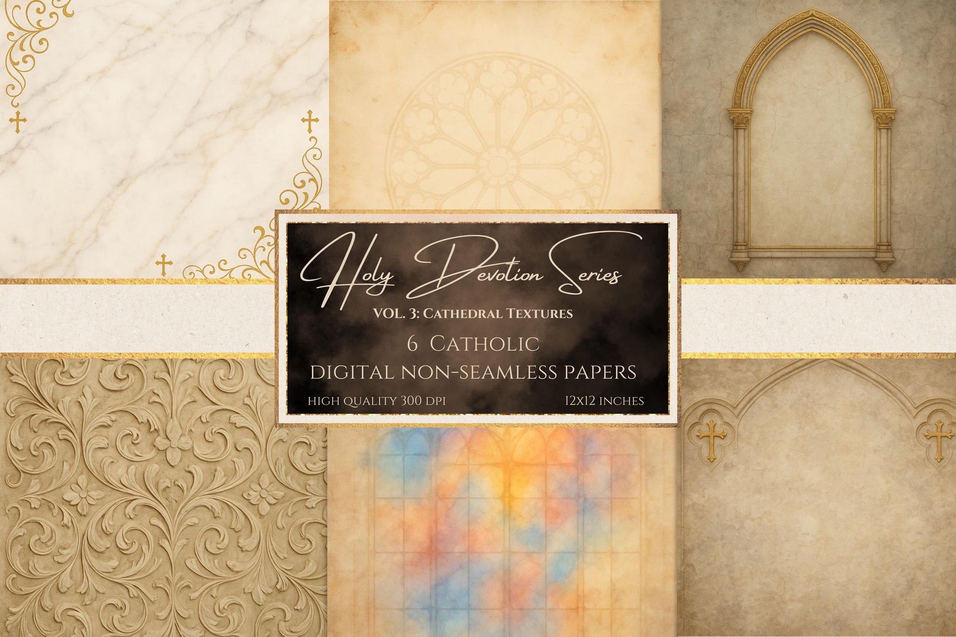 Cathedral marble Catholic digital paper with gold accents | Papel digital católico de mármol con detalles dorados