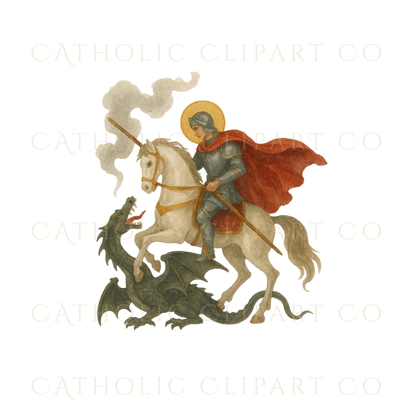St George and the Dragon Clipart Bundle | Catholic Saint George Holy Card Art | Medieval Christian Clipart PNG JPG SVG Religious