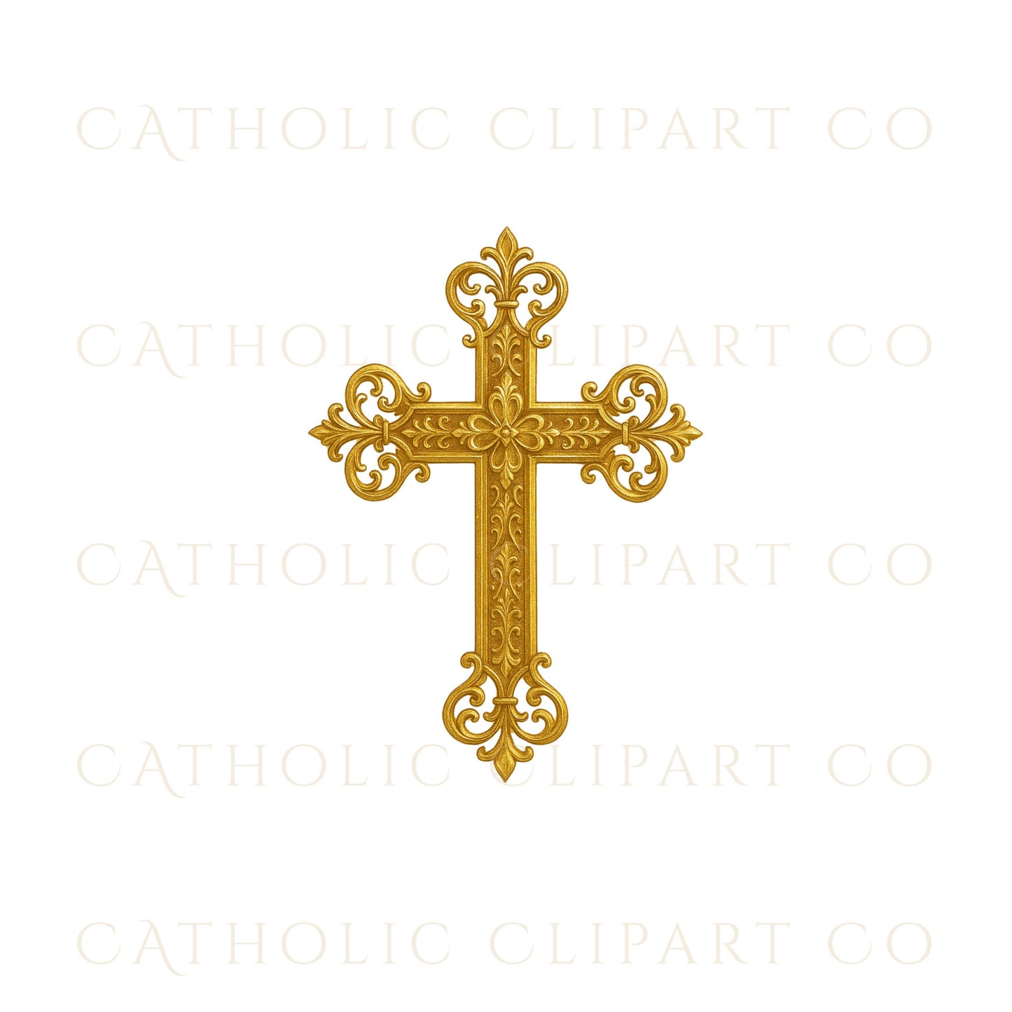 Elegant golden Catholic cross illustration | Ilustración de cruz católica dorada elegante