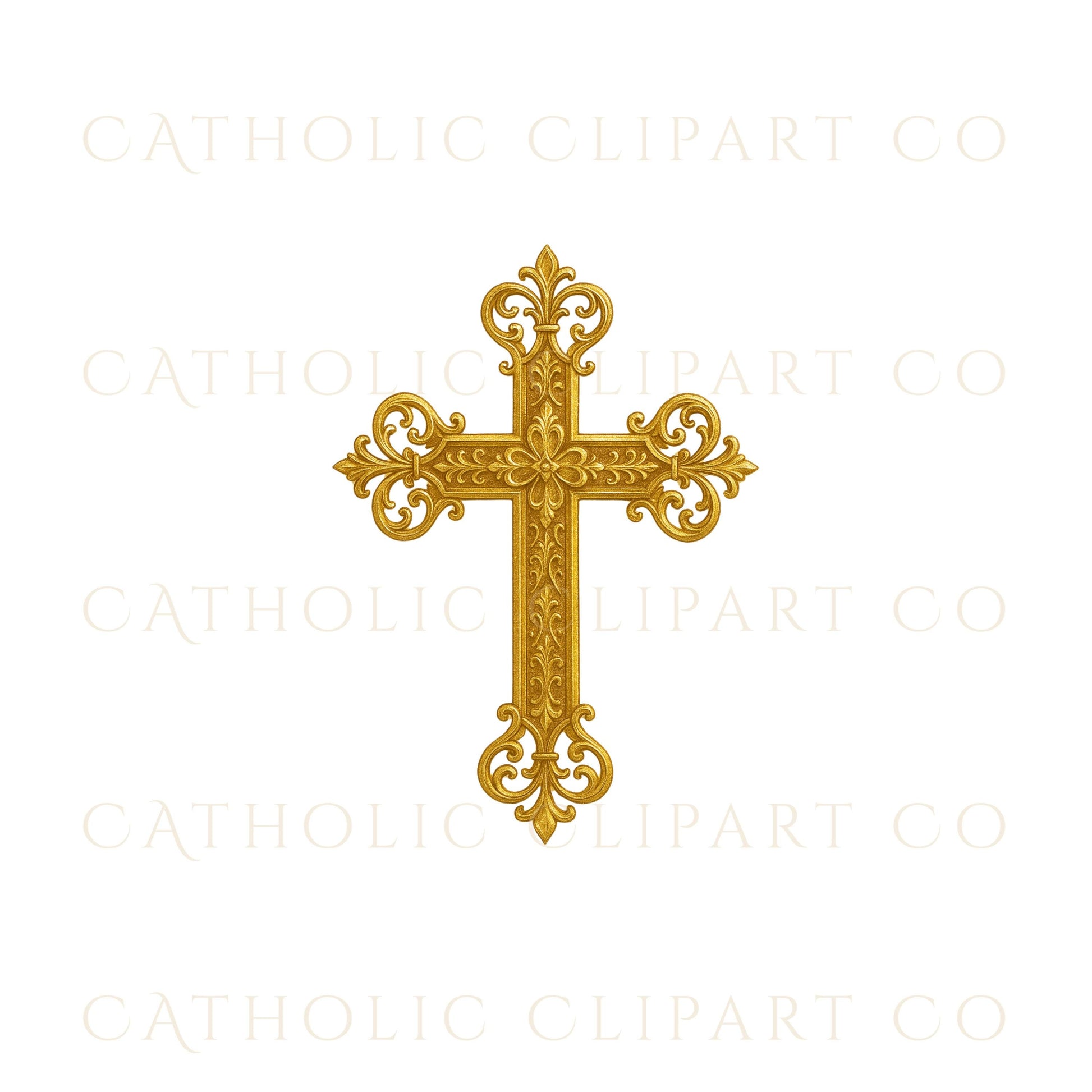 Elegant golden Catholic cross illustration | Ilustración de cruz católica dorada elegante