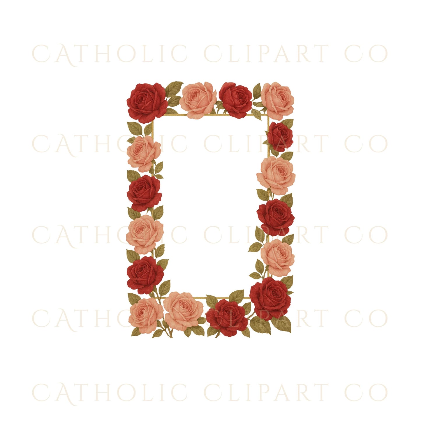Oval floral frame with blush and red roses – marco oval floral con rosas rojas y rosadas