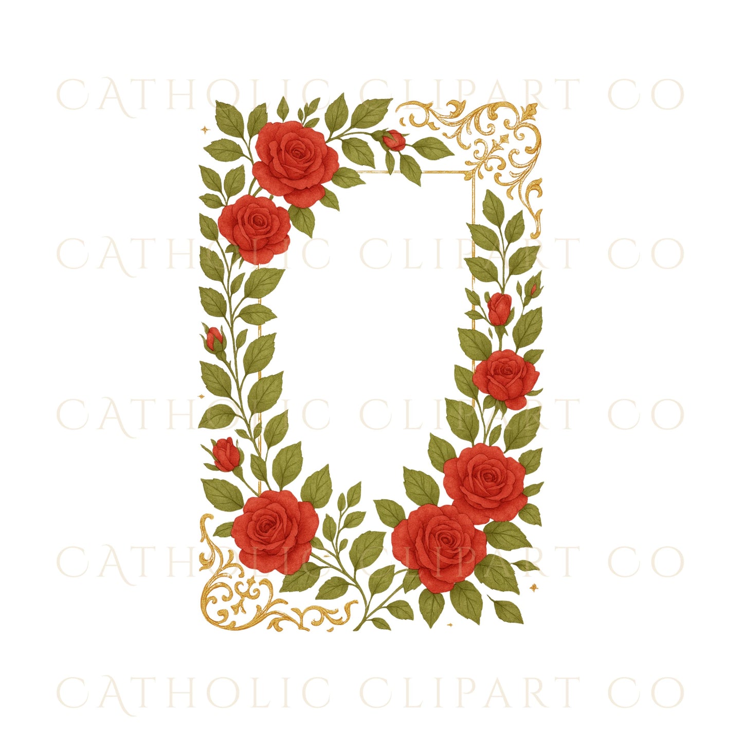 Watercolor rose border clipart in red and blush tones – borde de rosas acuarela en tonos rojos y rosados