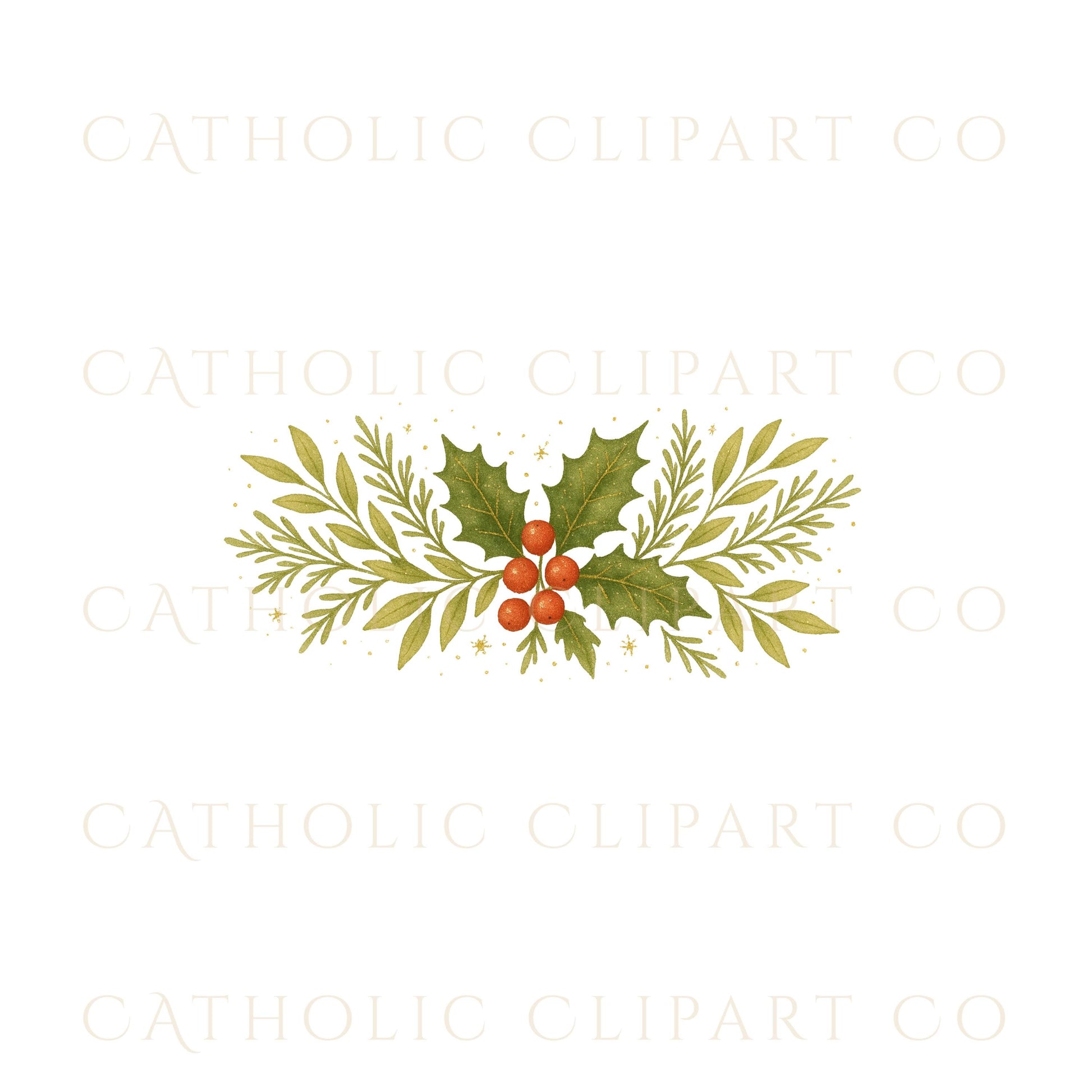 Watercolor holly and Advent candle artwork, arte de acebo y velas de Adviento en acuarela.