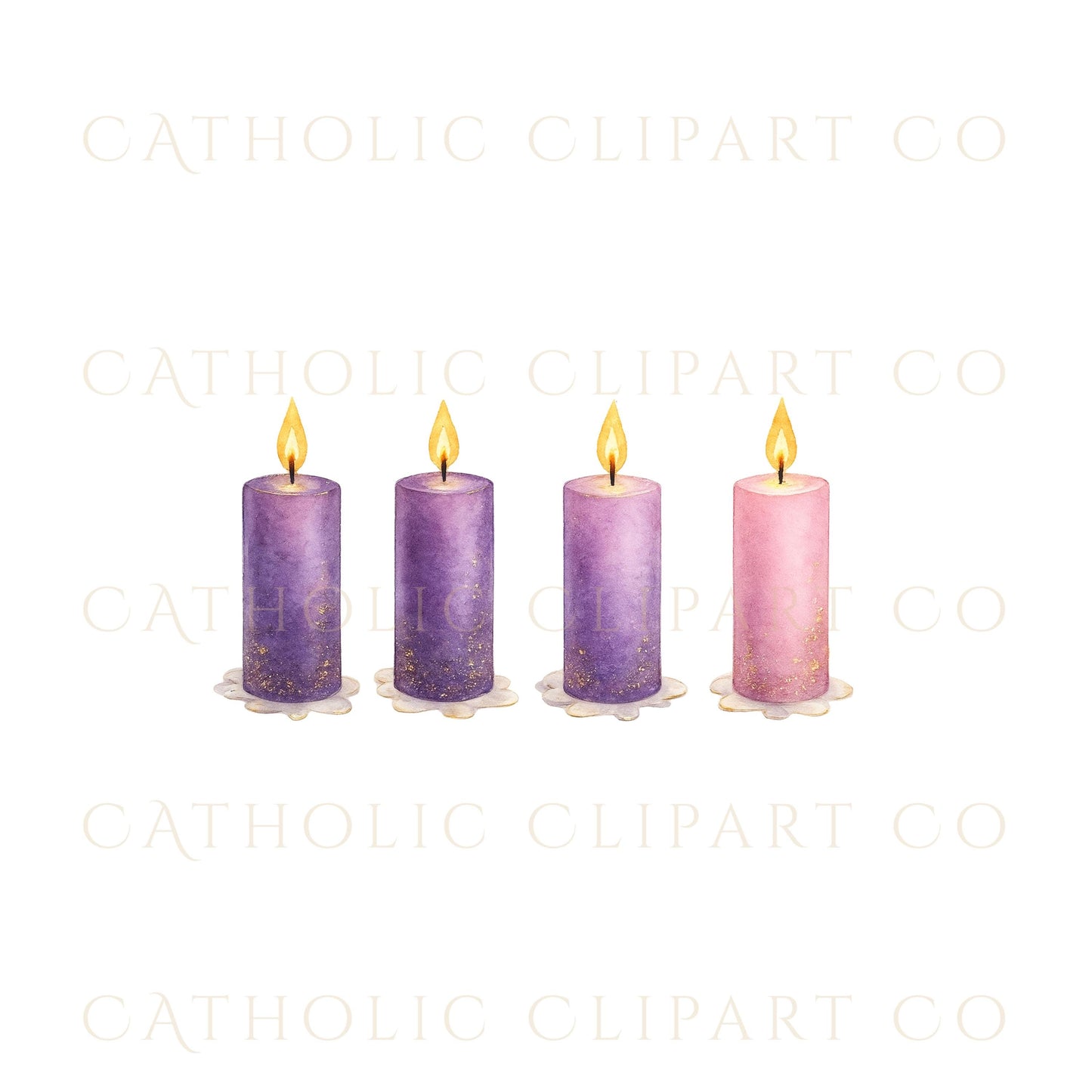 Advent candle bundle in watercolor PNG, paquete de velas de Adviento en PNG acuarela.