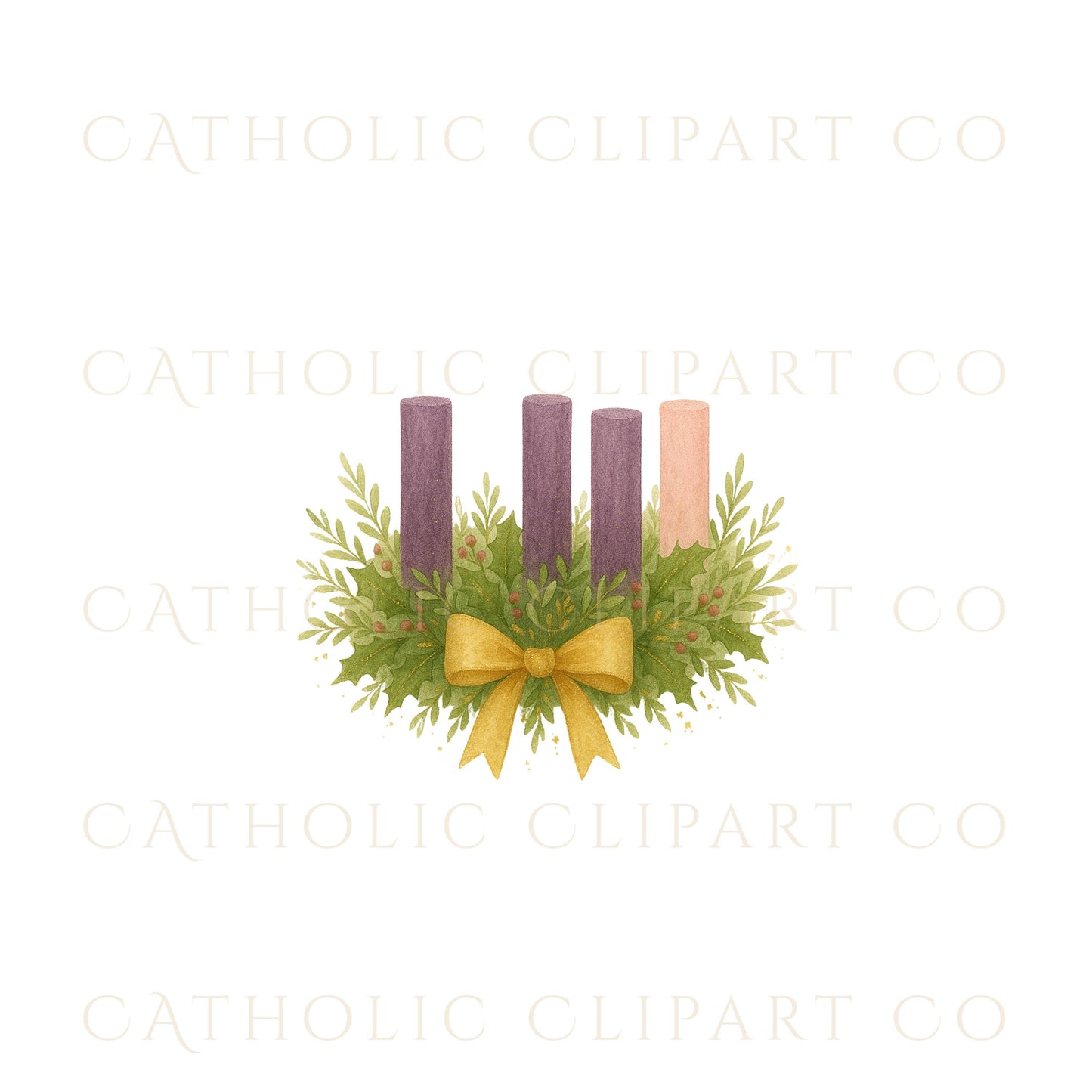 Watercolor Christmas greenery wreath for Advent, corona navideña en acuarela para Adviento.