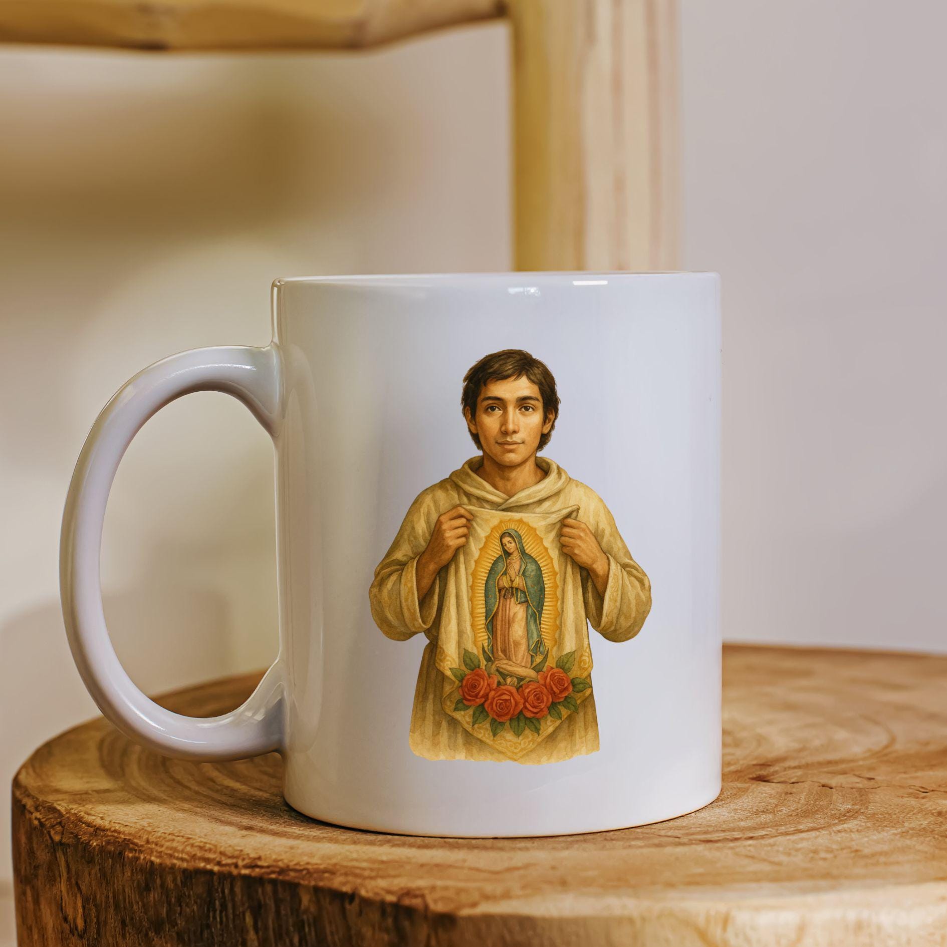 Watercolor tilma with roses and Virgin Mary image — Tilma en acuarela con rosas e imagen de la Virgen