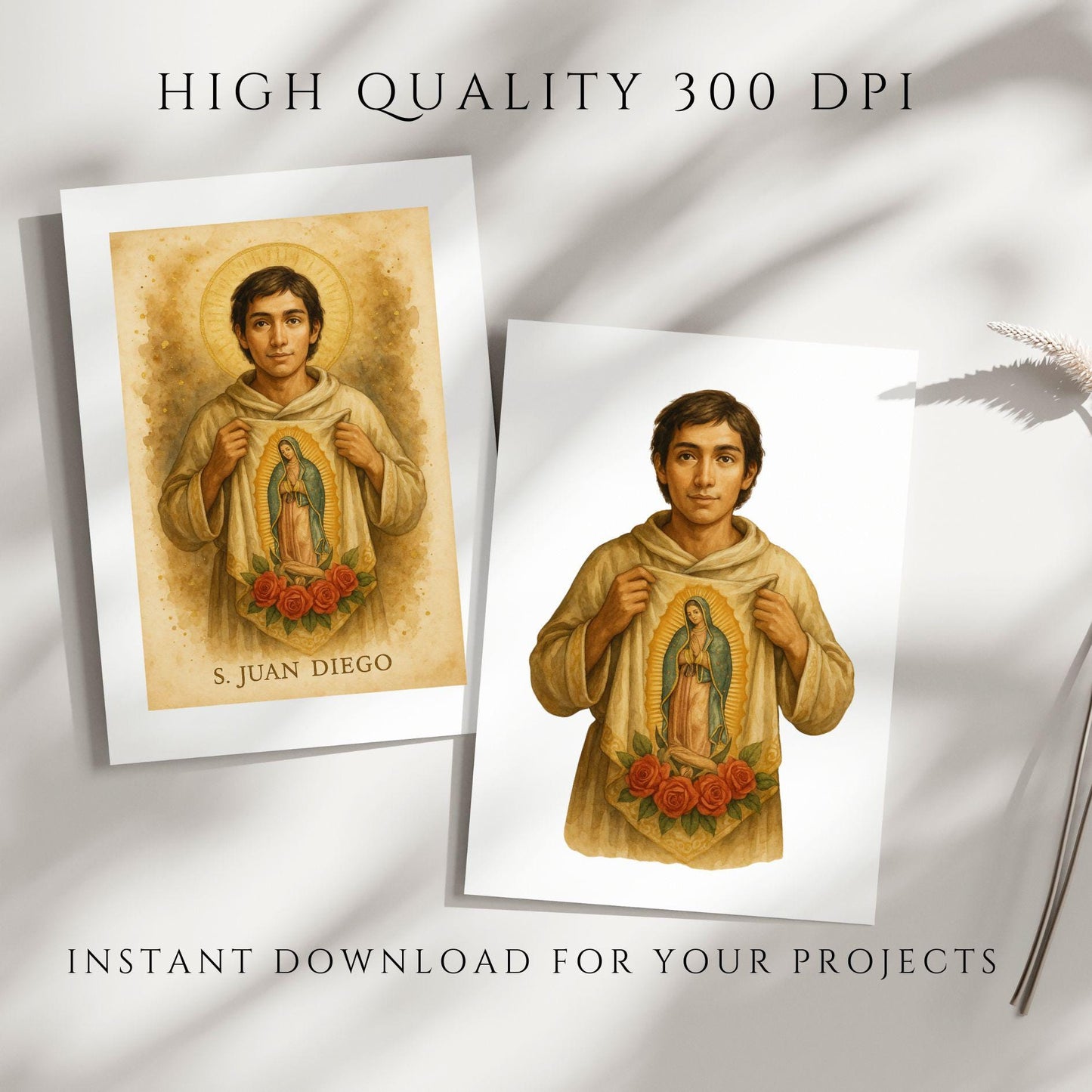 Watercolor Juan Diego clipart with Marian image — Acuarela de Juan Diego con imagen mariana
