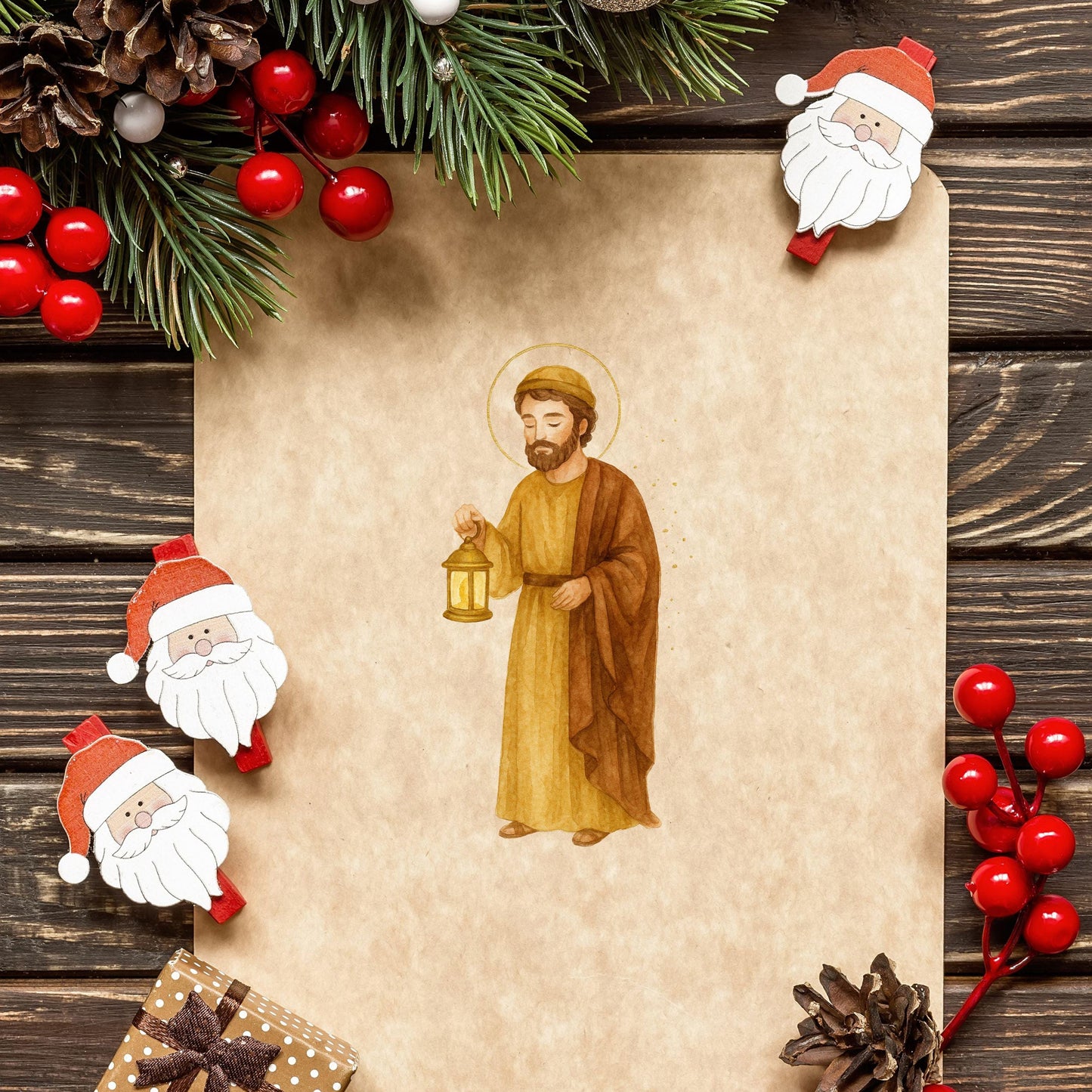 Nativity shepherd with lamb watercolor PNG — Pastor con oveja en la Natividad, PNG en acuarela