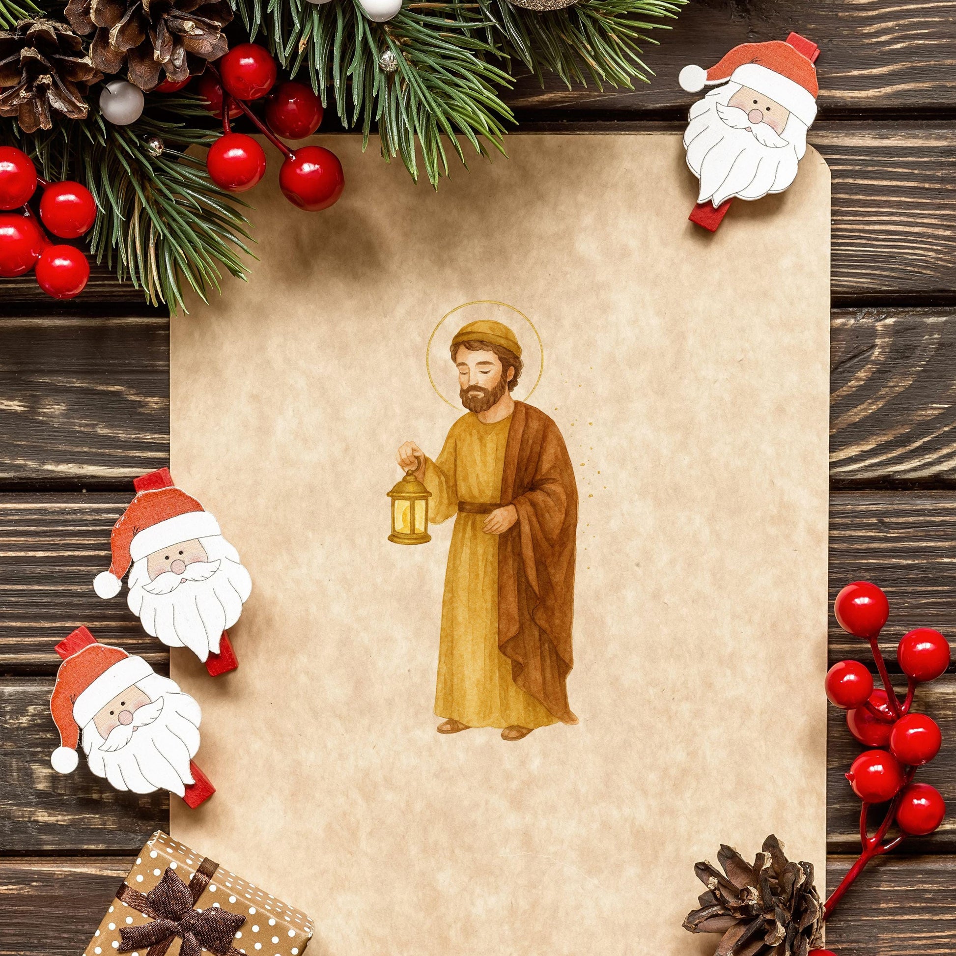 Nativity shepherd with lamb watercolor PNG — Pastor con oveja en la Natividad, PNG en acuarela