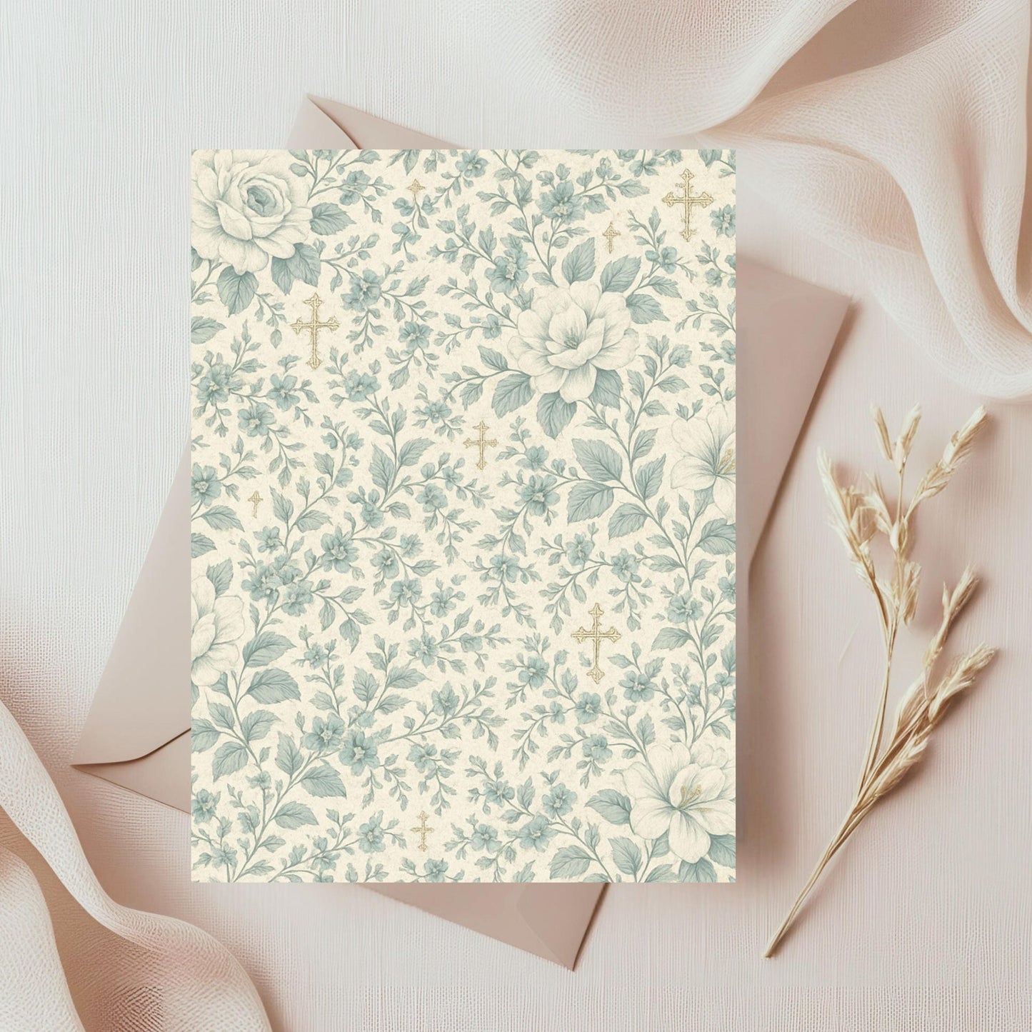 Floral Christian digital paper with hand-drawn roses • Papel digital cristiano floral con rosas dibujadas a mano