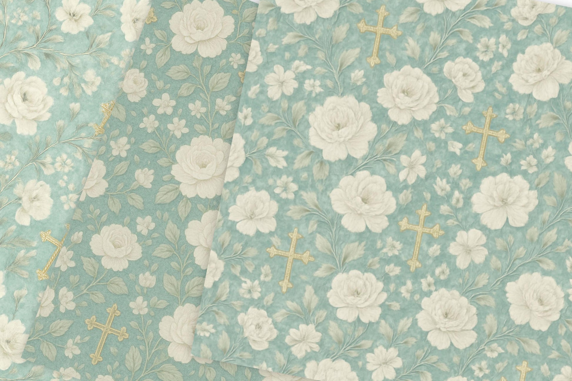 Blue and ivory rose paper with soft antique texture • Papel de rosas azul y marfil con textura antigua suave