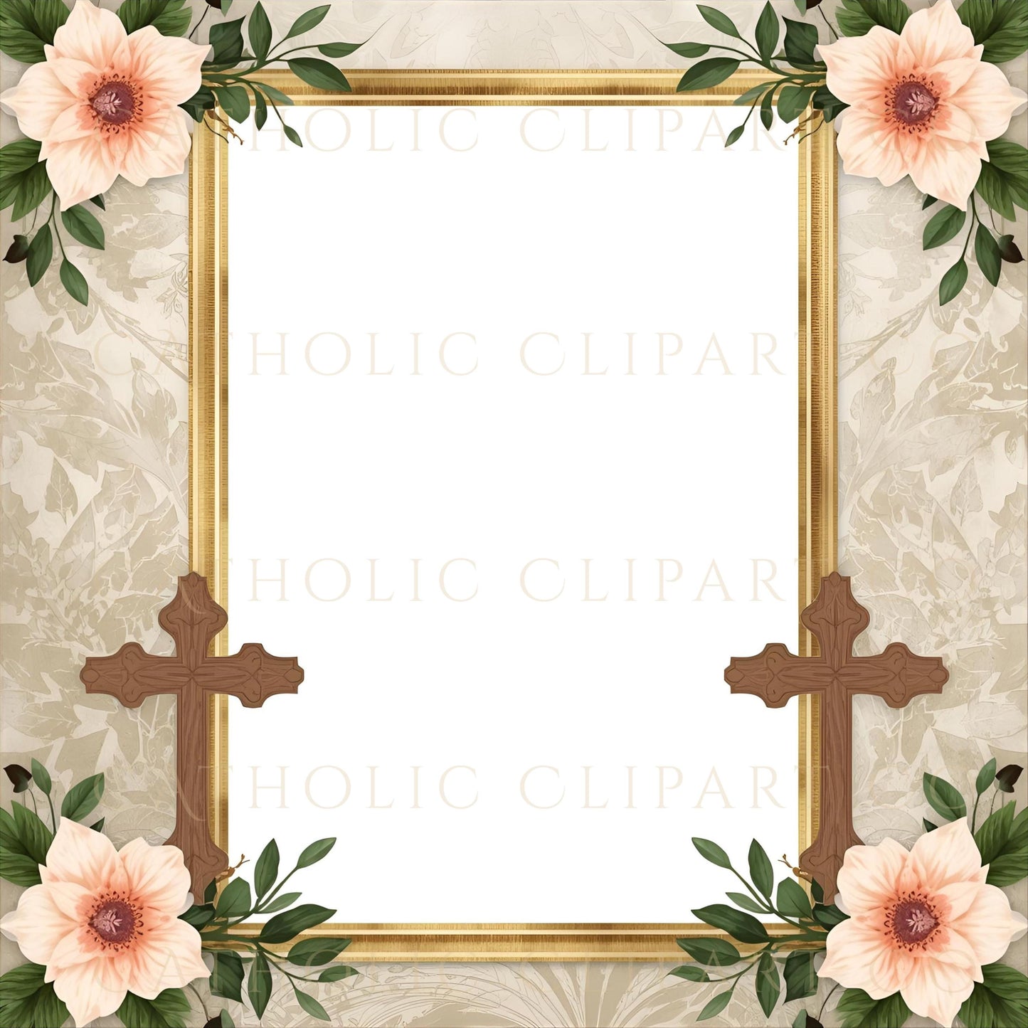 Gold cross and blush roses Christian stationery background • Fondo cristiano con cruz dorada y rosas color rubor