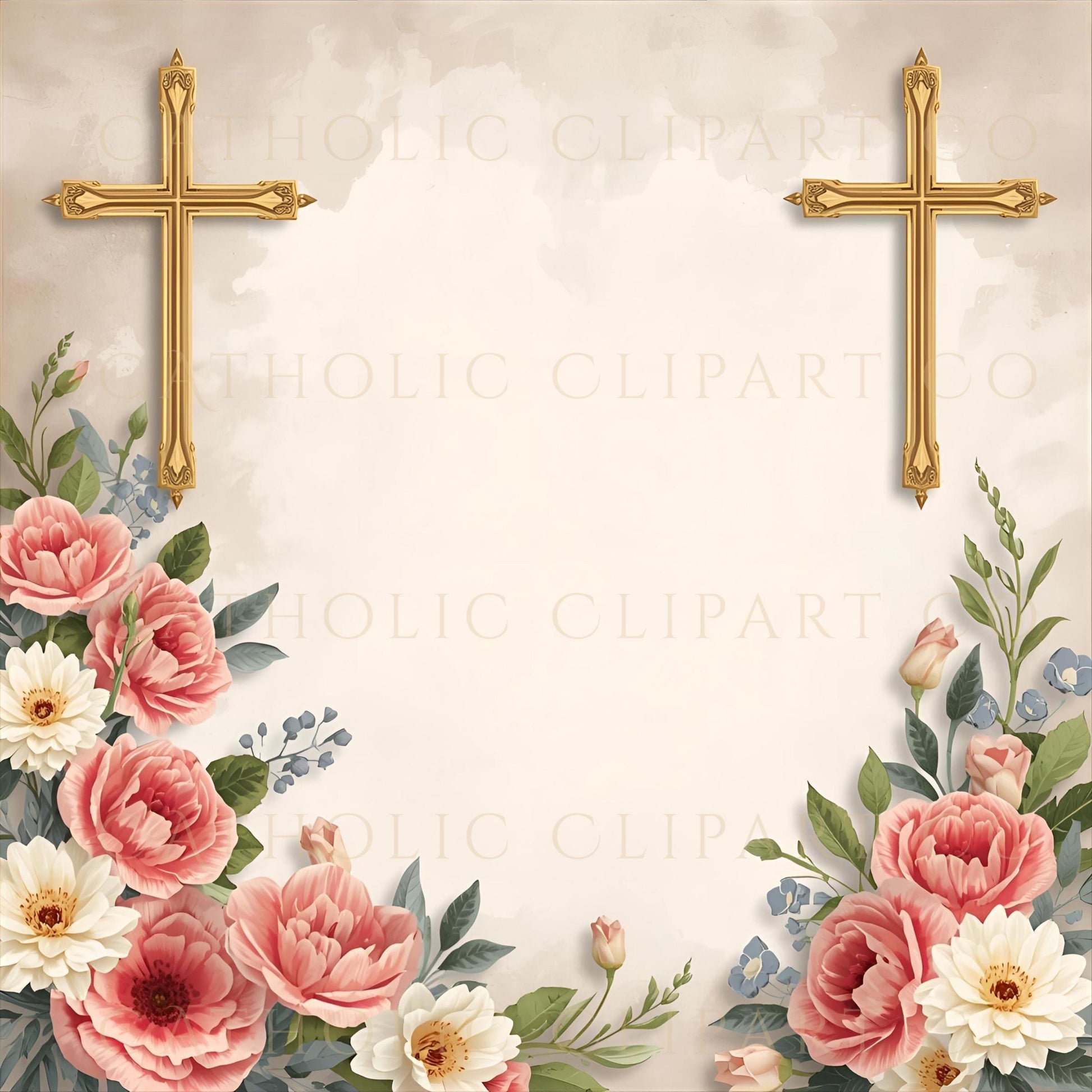 Christian scrapbooking paper with soft floral frame • Papel para scrapbook cristiano con marco floral suave