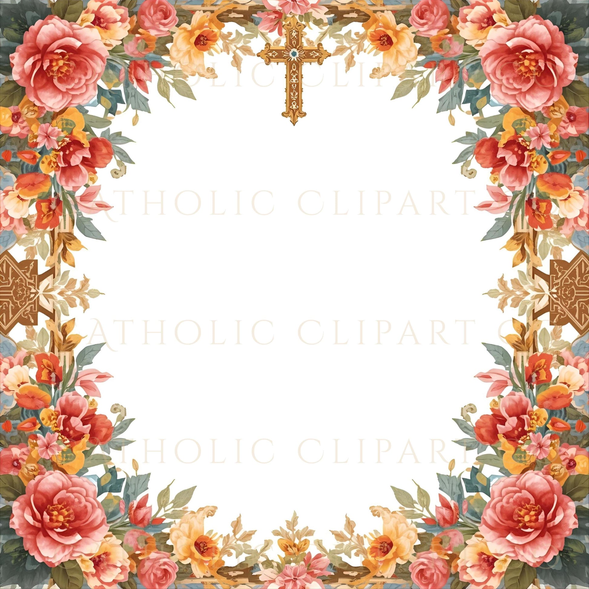 Catholic floral cross frame for prayer cards • Marco floral católico con cruz para tarjetas de oración