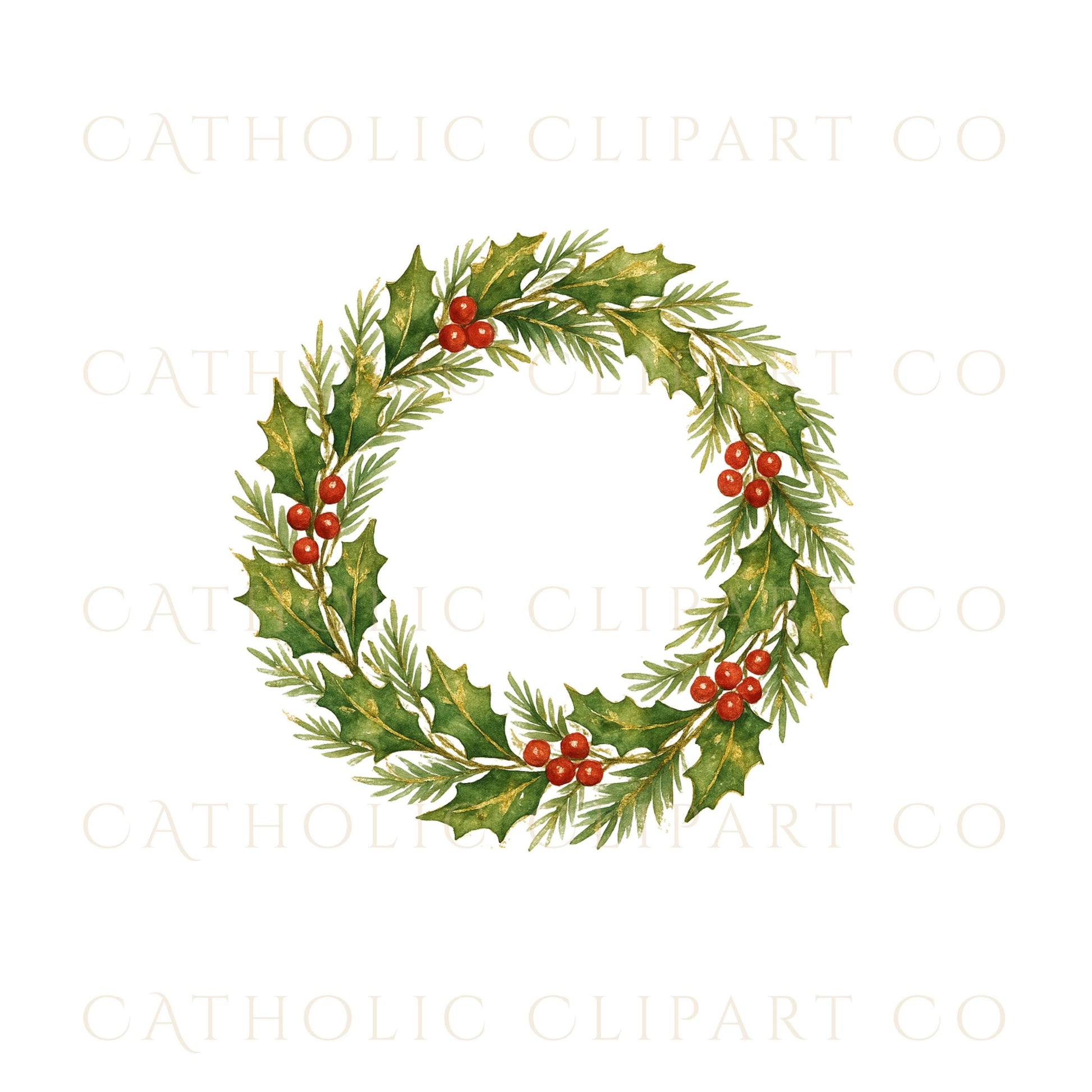 Luxury watercolor wreath for Catholic Christmas designs — Guirnalda de acuarela lujosa para diseños católicos navideños