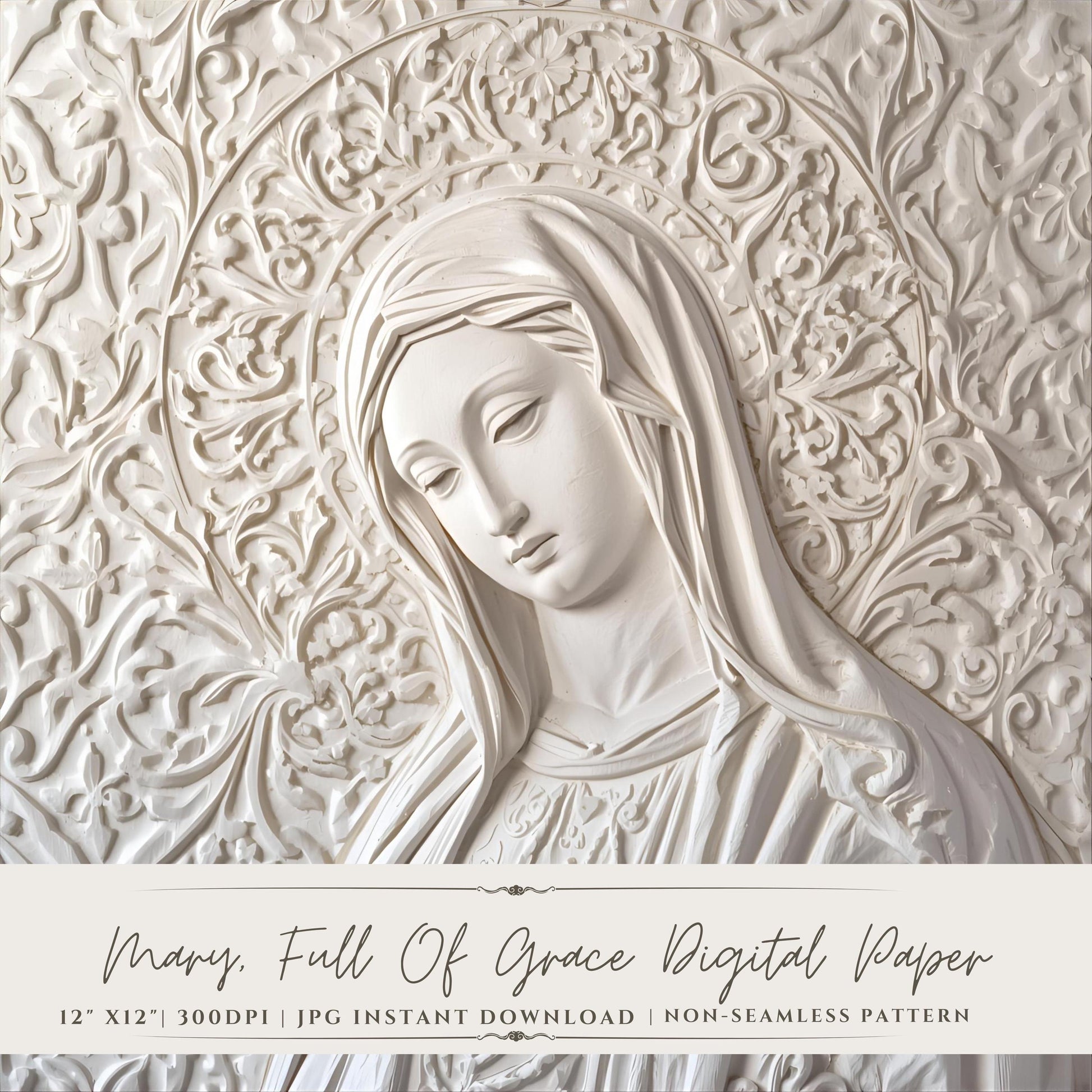 Embossed Virgin Mary relief digital paper / Papel digital en relieve de la Virgen María