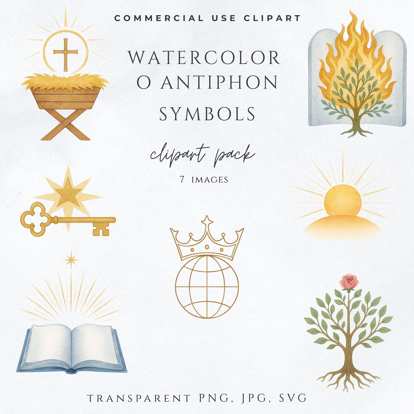 Watercolor O Sapientia symbol with open book and rays, hand-painted look / Símbolo O Sapientia en acuarela con libro abierto y rayos, estilo pintado a mano